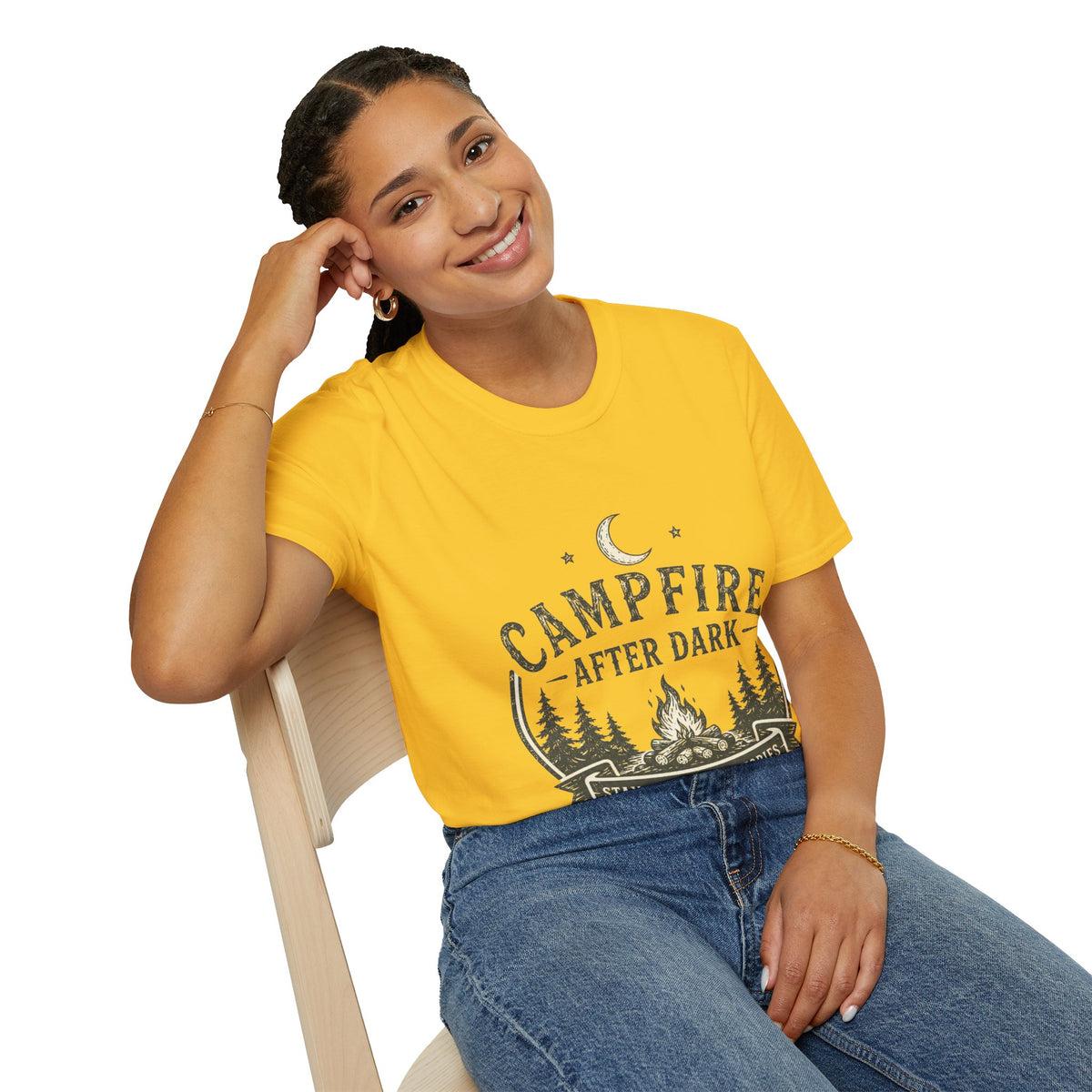 Campfire T-Shirt — "Campfire After Dark" Moonlit Camping Graphic