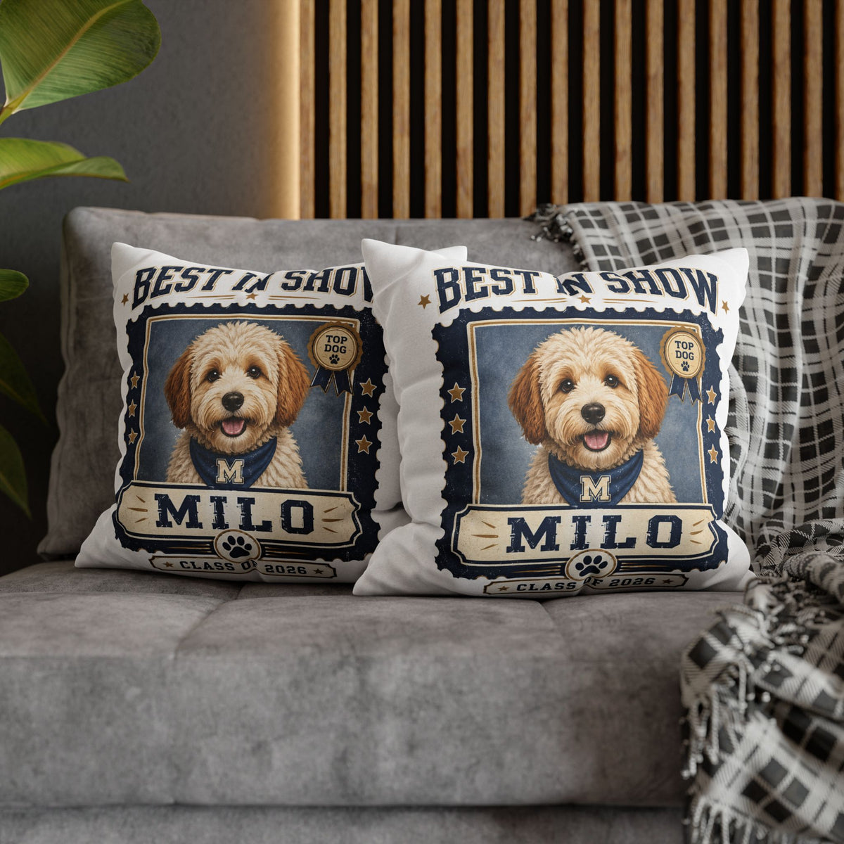 Best in Show Personalized Dog Pillowcase — "Milo" Class of 2026 Pet Decor Milo Bailey Dog Dad Mom
