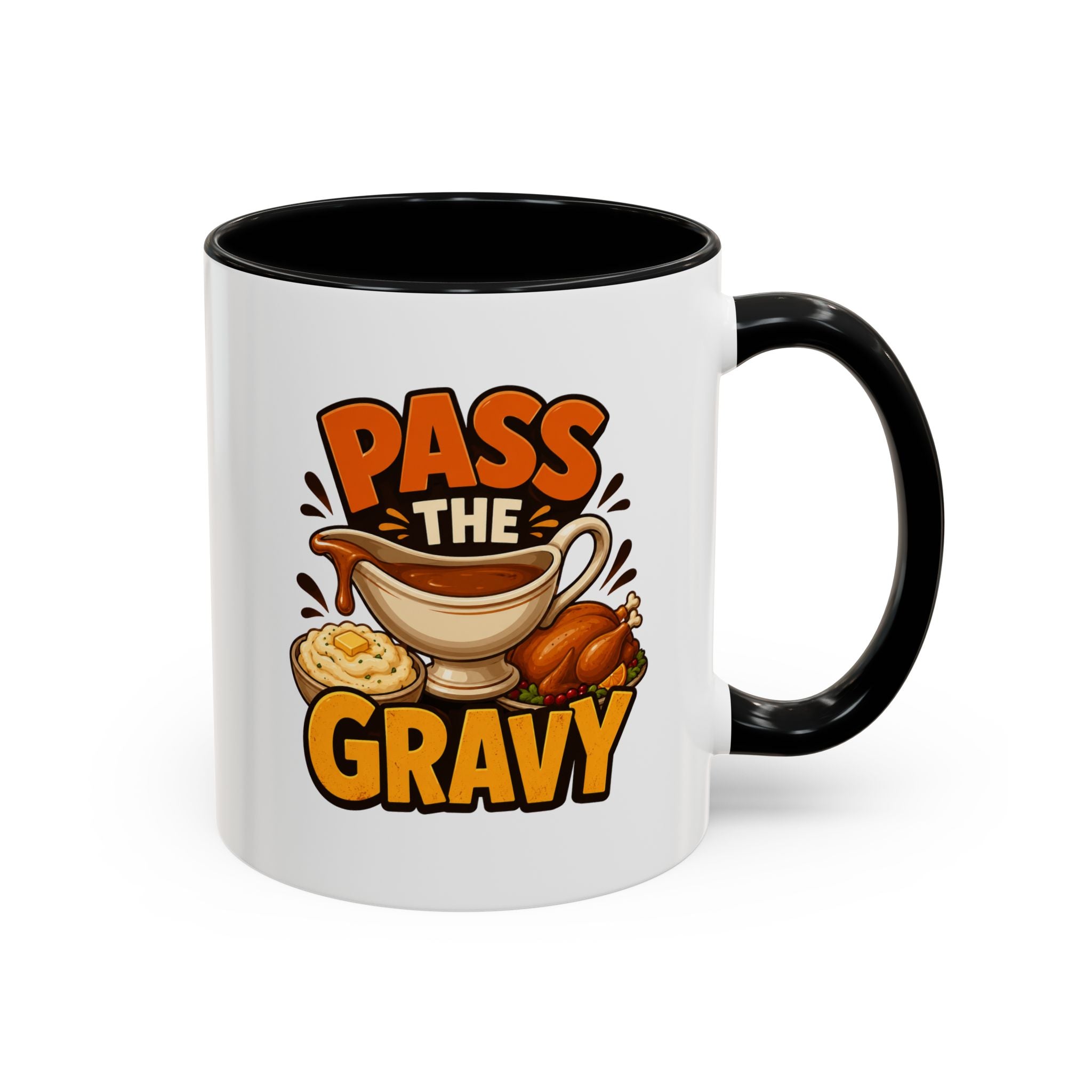 Thanksgiving Mug Pass the Gravy Coffee Mug — Thanksgiving Turkey & Gravy Bowl Accent Mug