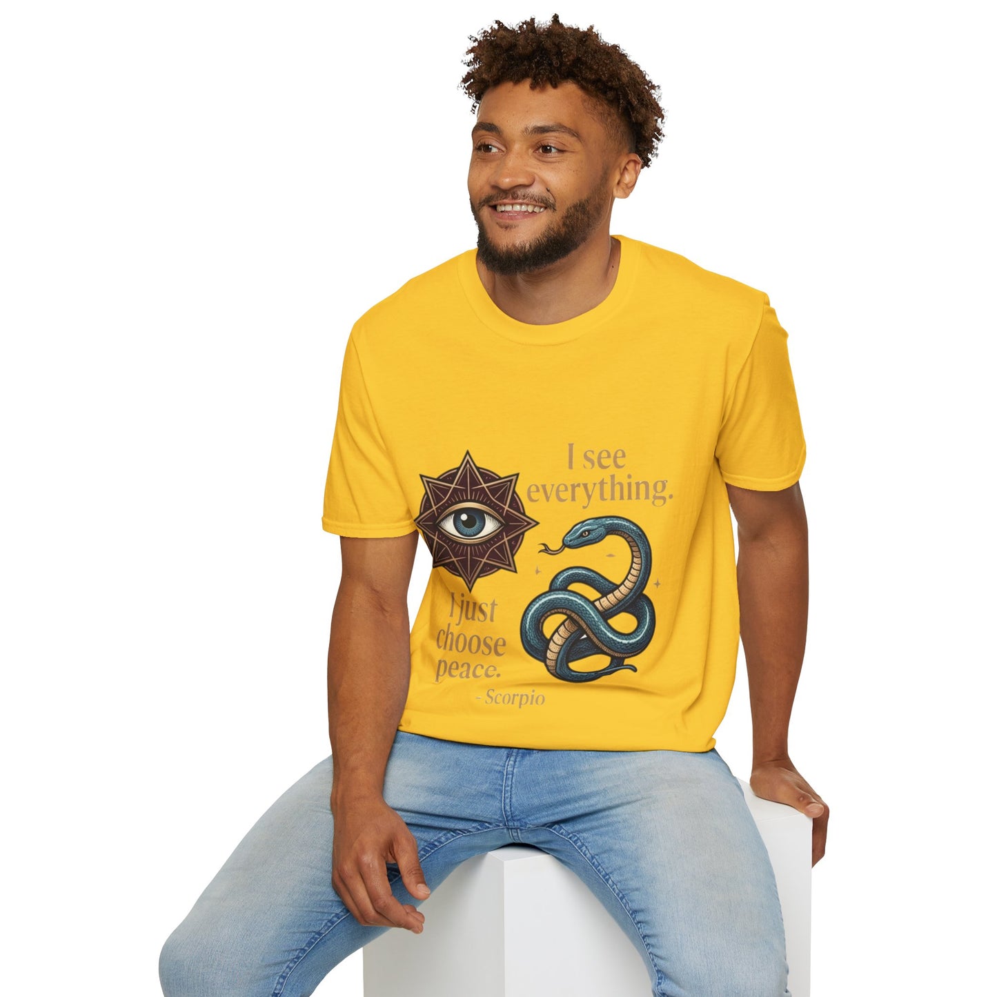 Scorpio “I See Everything” Zodiac T‑Shirt — Astrological Snake & All‑Seeing Eye Design