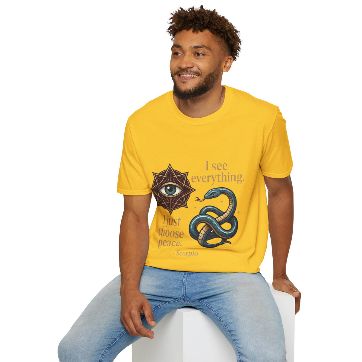 Scorpio “I See Everything” Zodiac T‑Shirt — Astrological Snake & All‑Seeing Eye Design