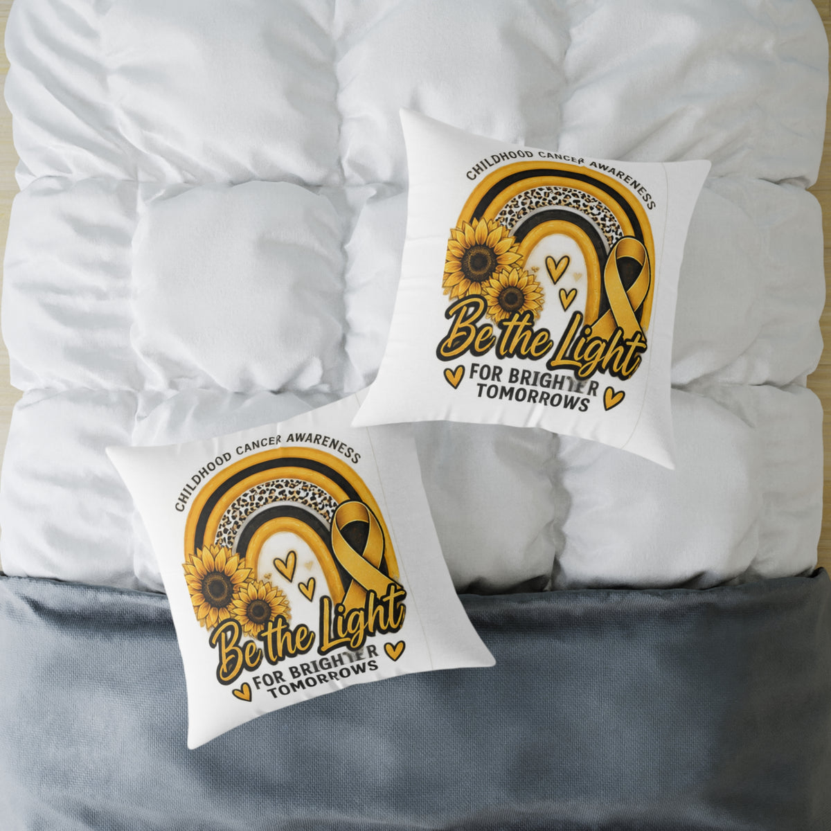 Childhood Cancer Awareness Pillow — “Be the Light for Brighter Tomorrows” Square Throw Pillow
