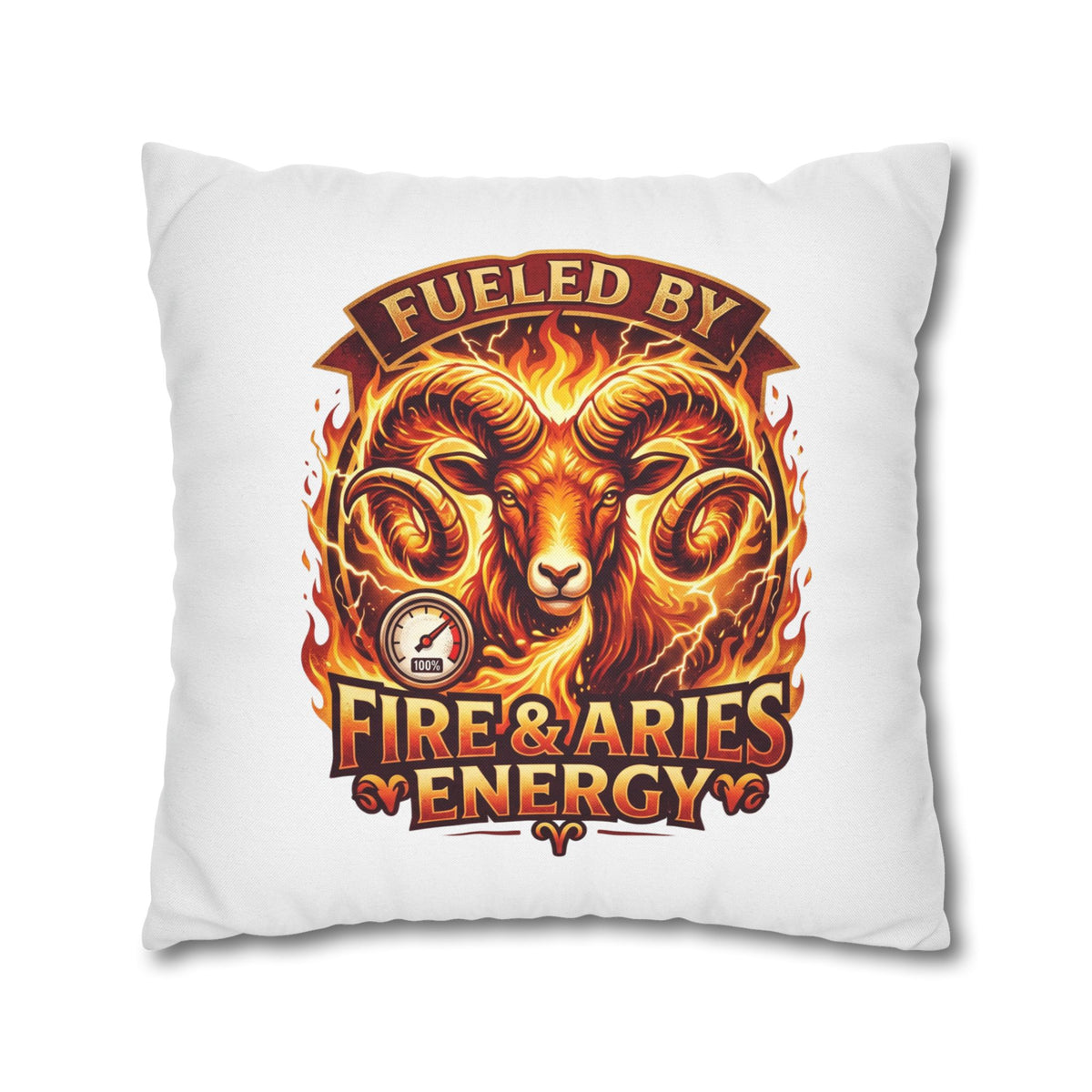 Aries Pillowcase Aries Ram Pillow — "Fueled by Fire & Aries Energy" Decorative Throw Pillow