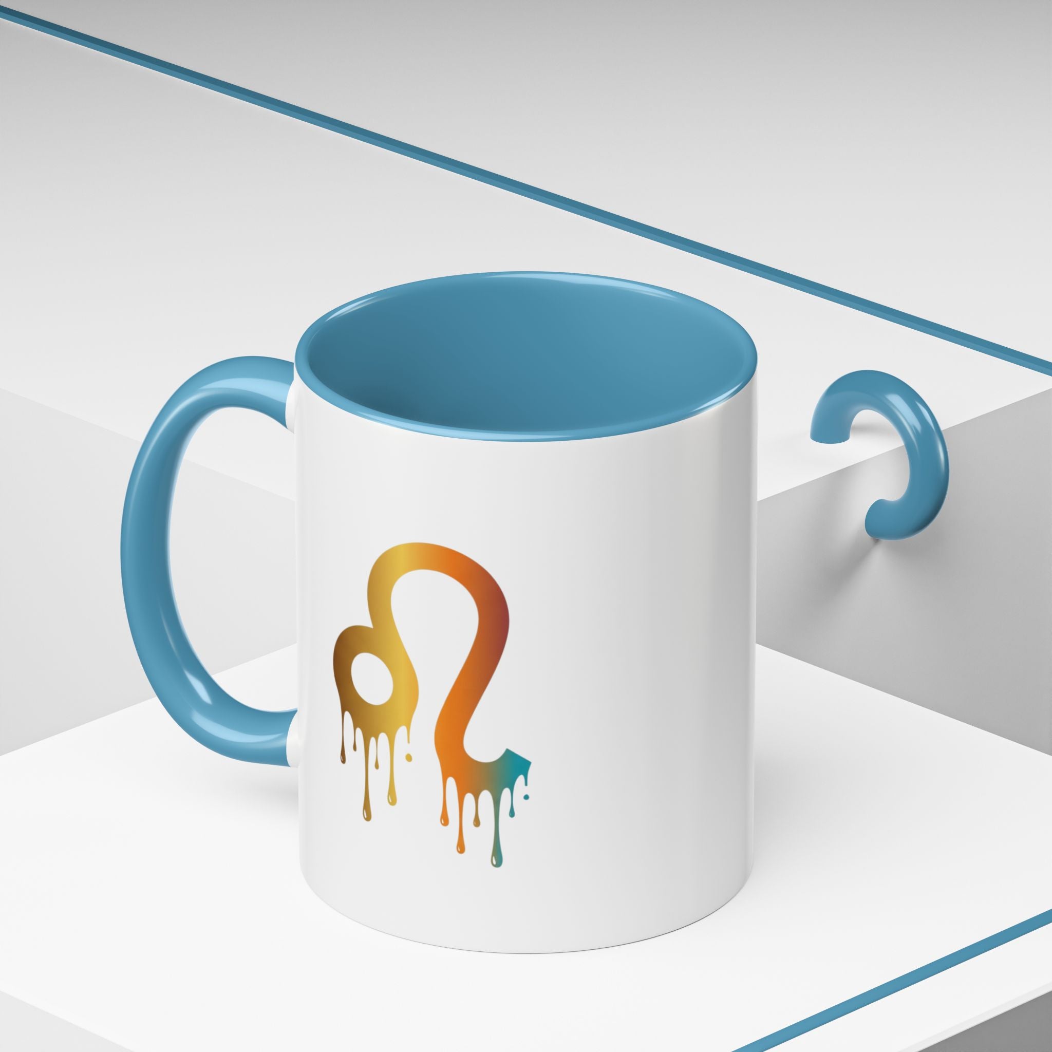 Leo Zodiac Coffee Mug — Dripping Rainbow Leo Symbol Accent Mug