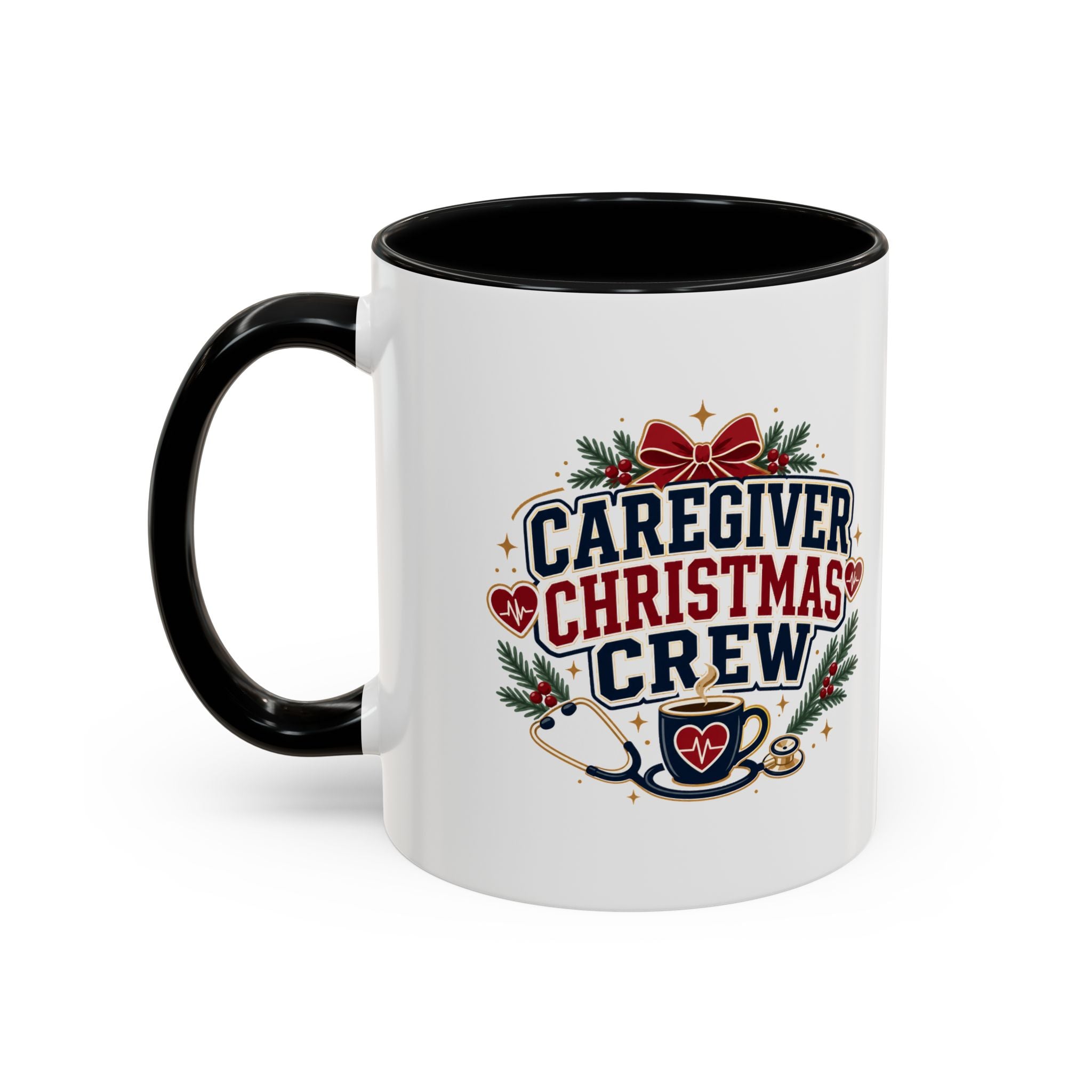 Modern Day Christmas Caregiver Christmas Crew Accent Coffee Mug – Holiday Nurse & Caregiver Gift (11/15oz)