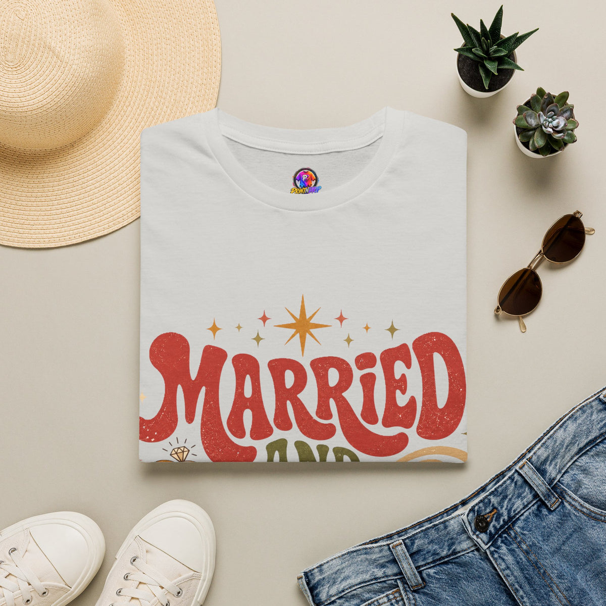 Married and Merry T-Shirt — Retro Holiday Couples Christmas Tee
