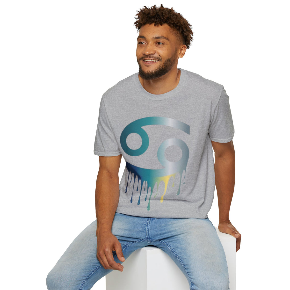 Cancer Zodiac T‑Shirt — Dripping Gradient Astrology Tee (Cancer Symbol)