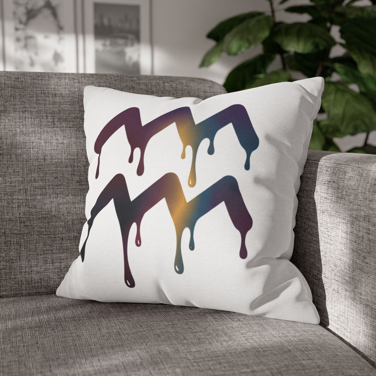 Dripping Aquarius Symbol Pillowcase — Zodiac Decorative Throw Pillow Cover
