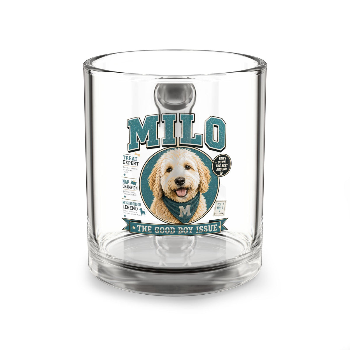 Milo Dog Glass Mug — 10oz 'The Good Boy Issue' Coffee Cup