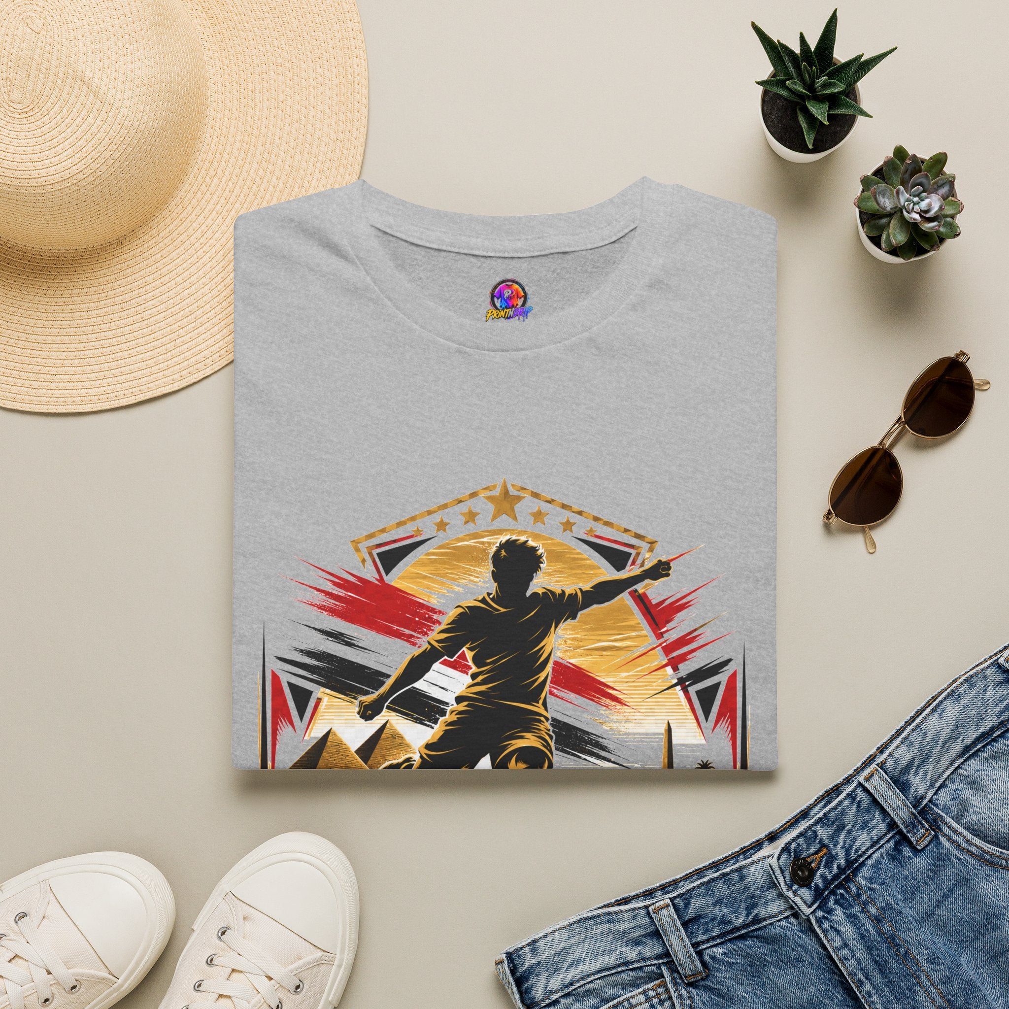 Egypt Soccer Player Nile Fire Graphic T-Shirt — Retro Athletic Team Tee