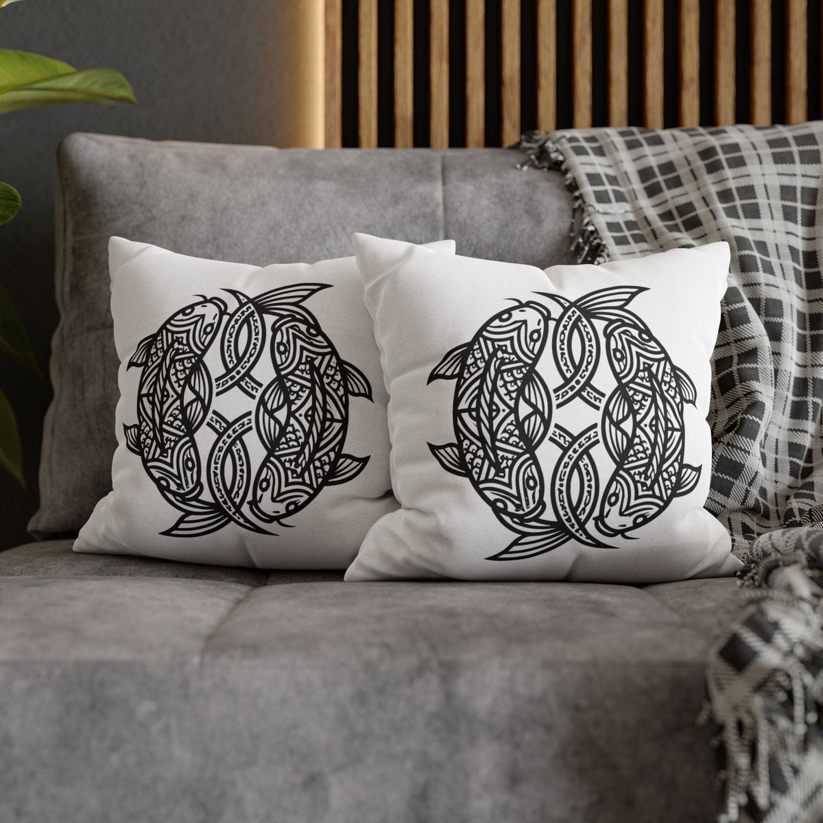 Pisces Celtic Koi Fish Decorative Pillowcase — Tribal Circle Fish Throw Pillow