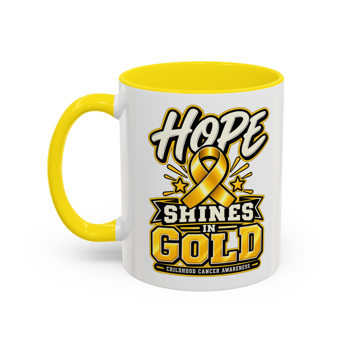 Hope Shines in Gold Coffee Mug — Childhood Cancer Awareness Accent Mug