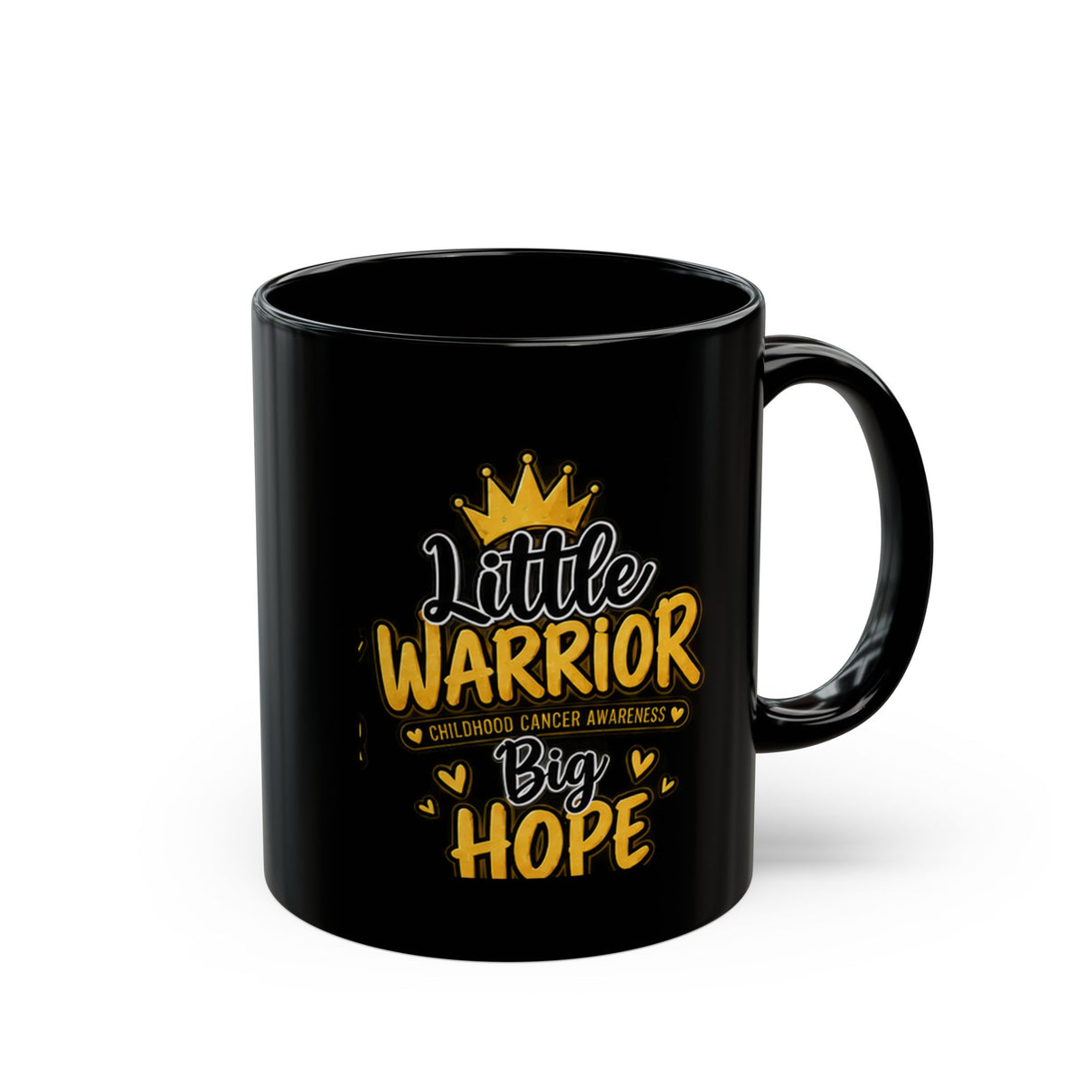 Childhood Cancer Awareness Black Mug — "Little Warrior Big Hope" 11oz/15oz