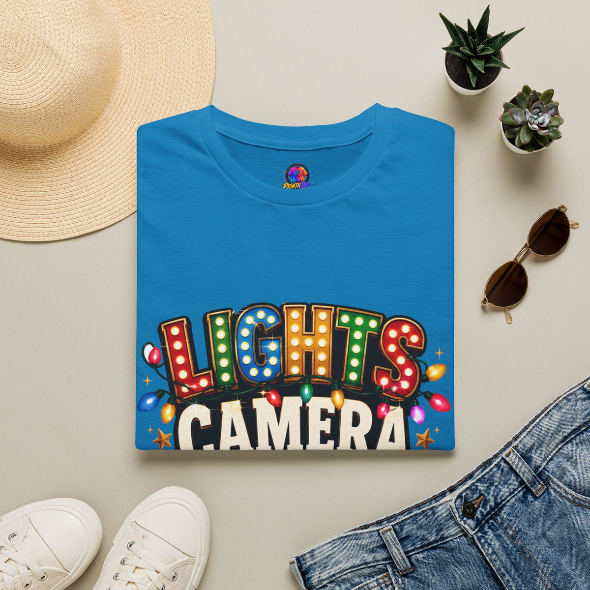 Lights Camera Christmas T-Shirt — Retro Marquee Holiday Tee