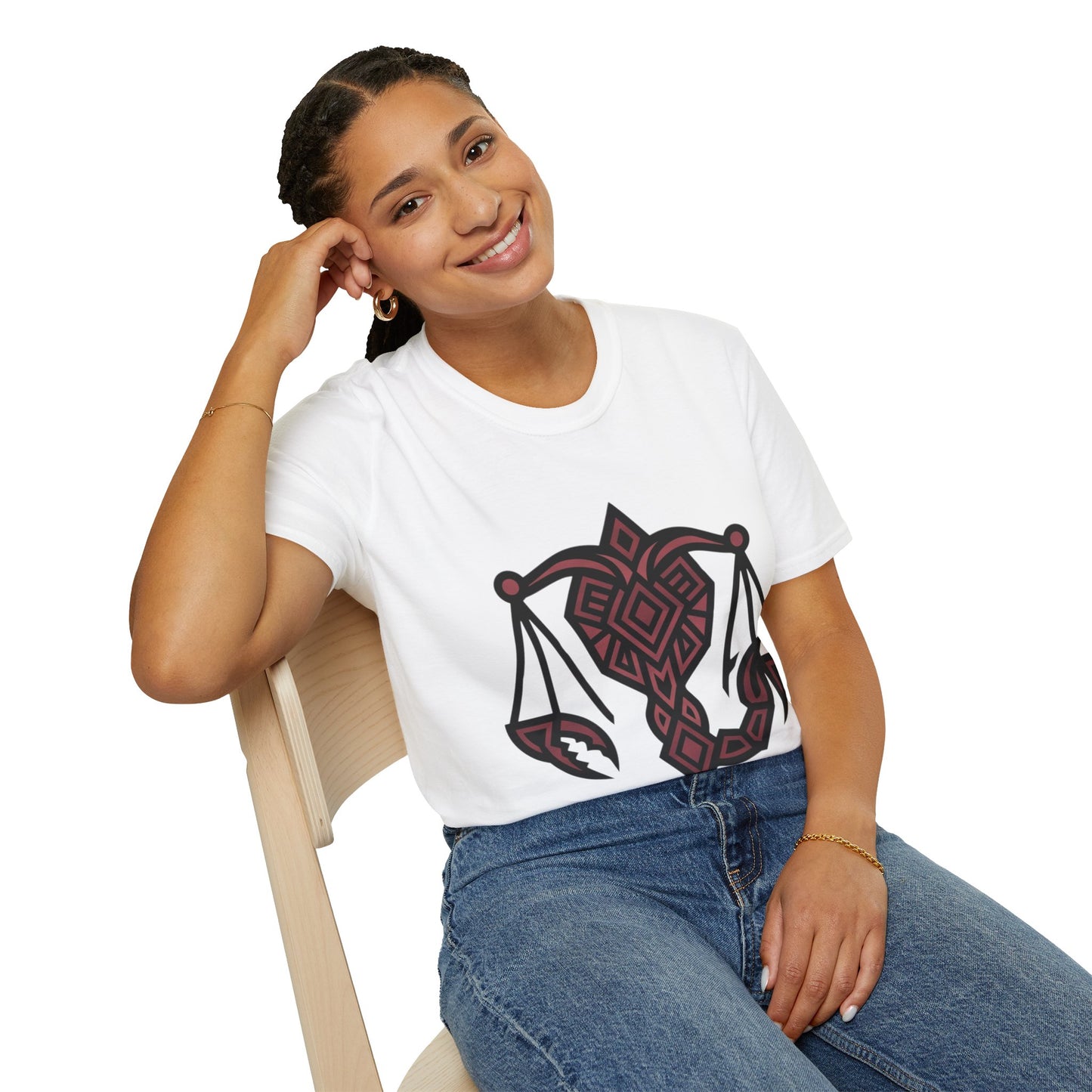 Libra Scales Graphic T‑Shirt — Tribal Zodiac Balance Design
