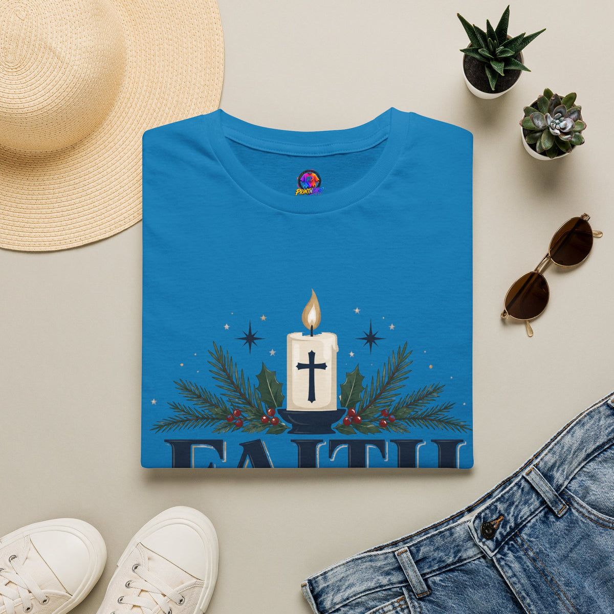Christmas Faith T-Shirt — "Faith, Family, Christmas" Religious Holiday Tee