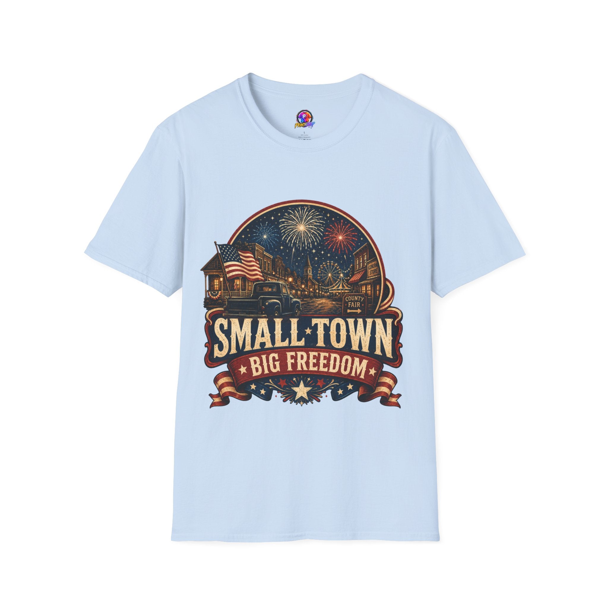 Small Town Big Freedom T-Shirt — Patriotic 4th of July Fireworks Tee