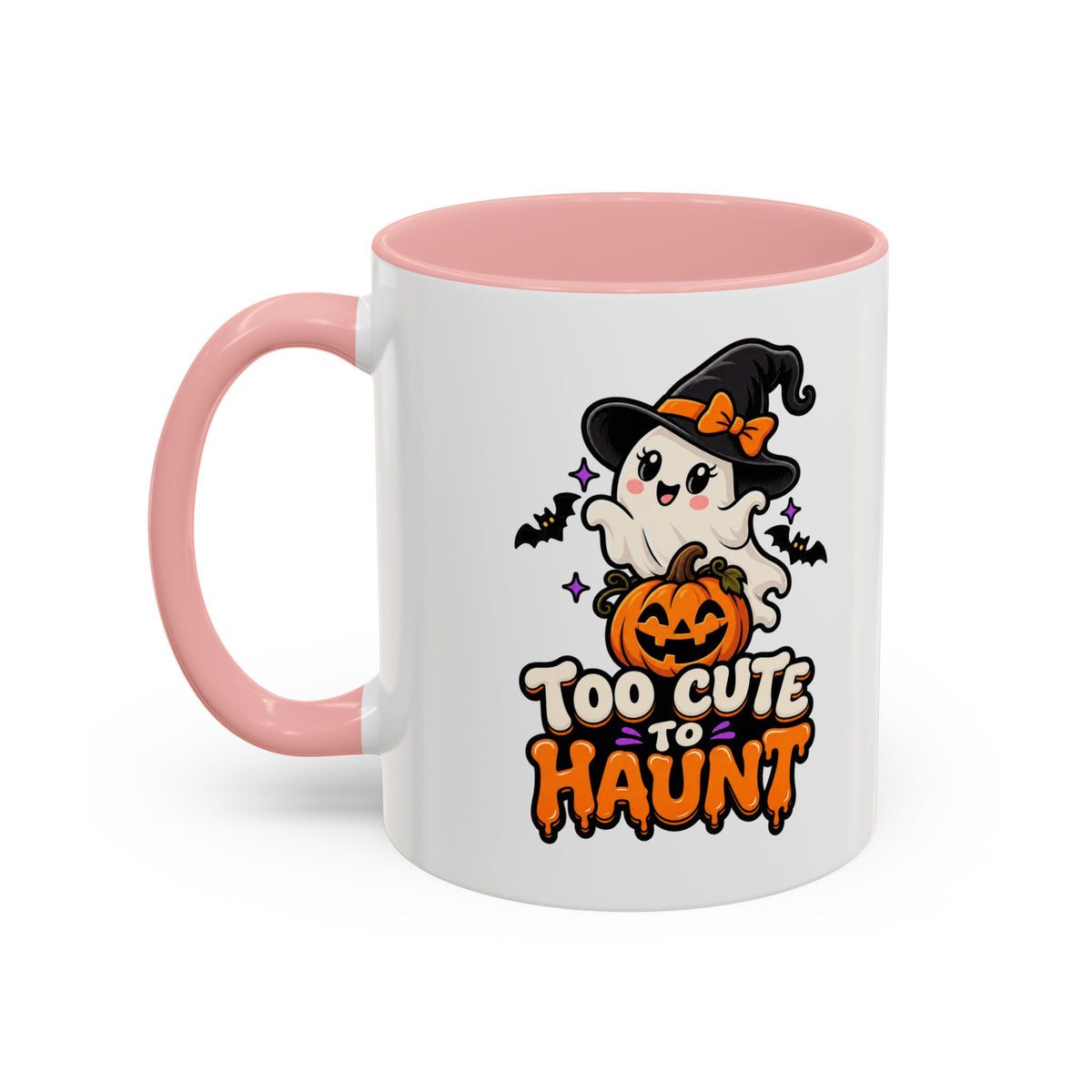 Halloween Coffee Mug - 'Too Cute to Haunt' Ghost Pumpkin Accent Mug