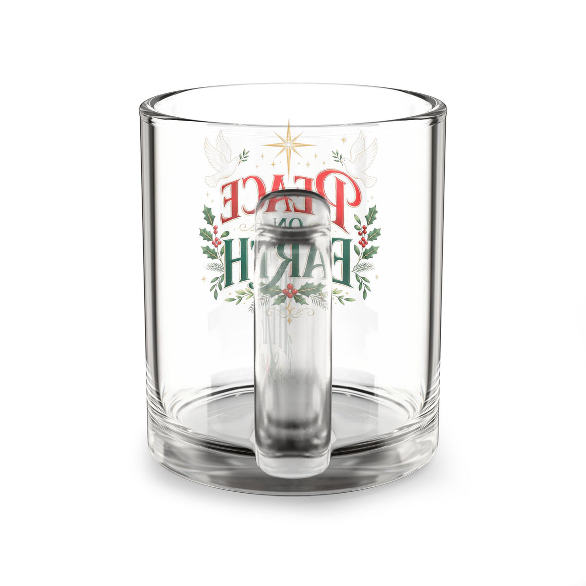 Christmas Glass Mug 10 oz Peace on Earth Glass Mug — 10oz Christmas Holiday Coffee Cup