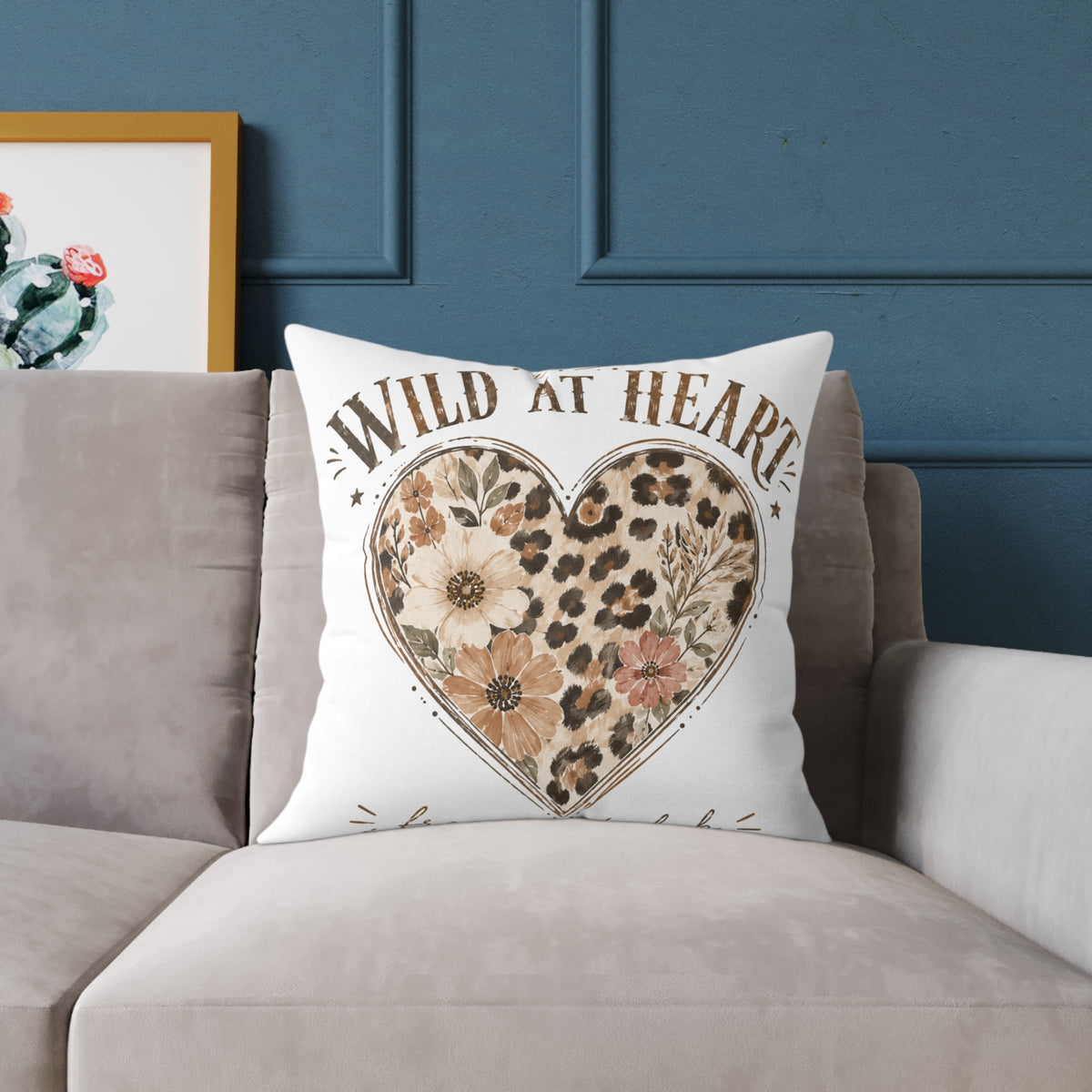 Wild at Heart Floral Leopard Heart Pillow  Milo Bailey Dog Dad Mom- Decorative Square Throw Pillow