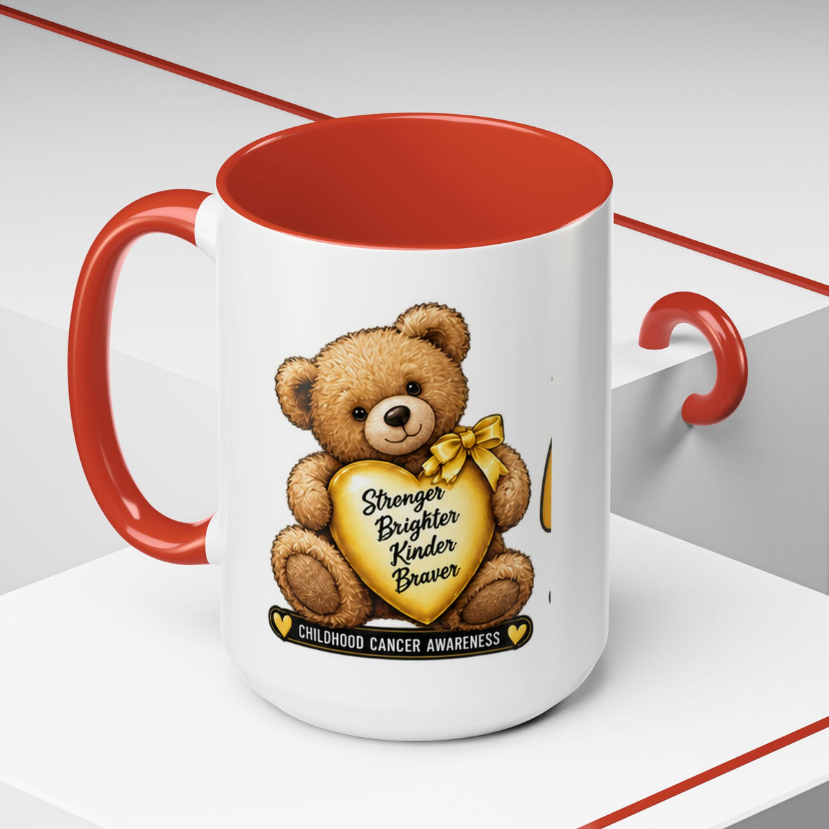 Gold Ribbon Teddy Bear Childhood Cancer Awareness Accent Mug (11/15oz)