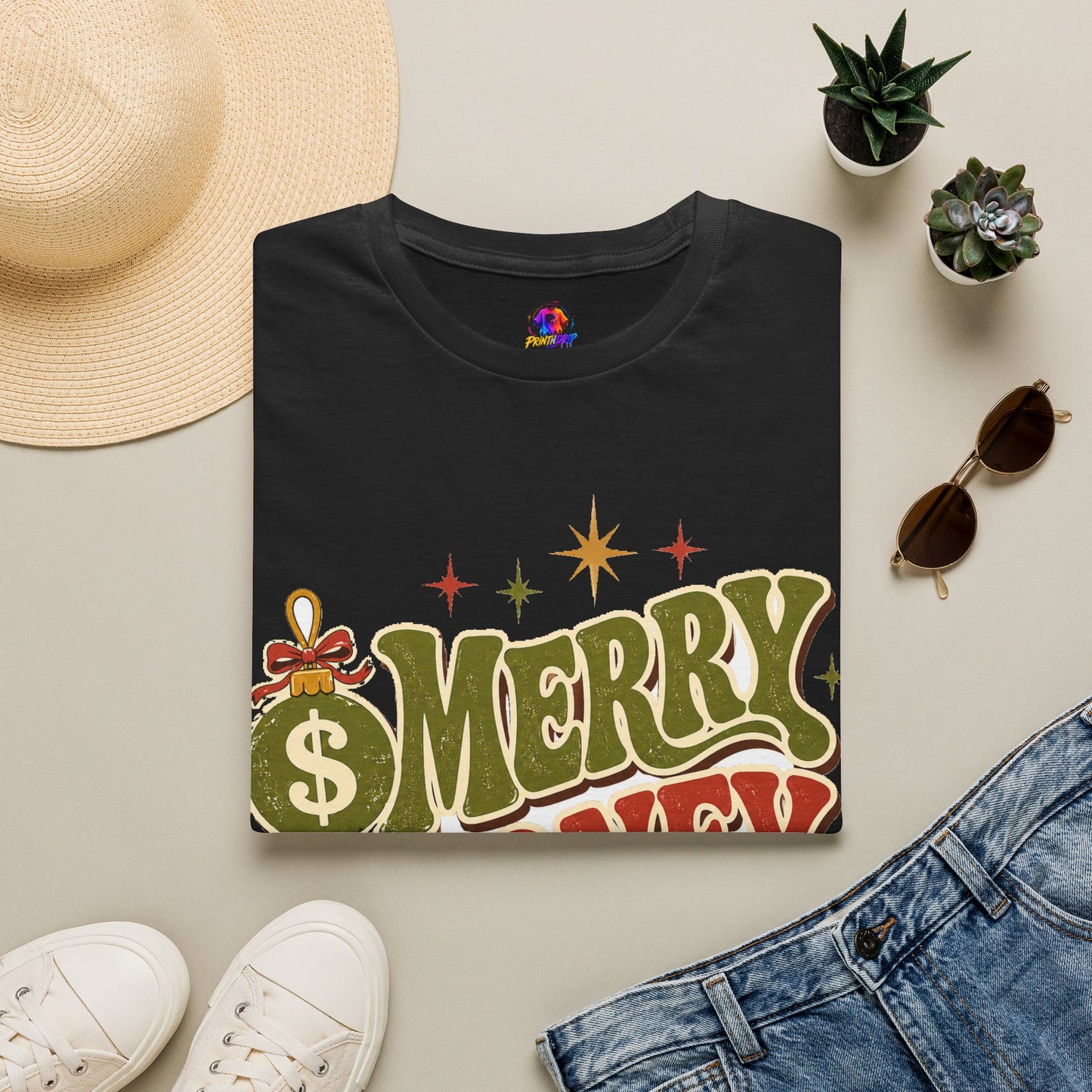 Merry Money Mood T‑Shirt — Retro Holiday Graphic Tee