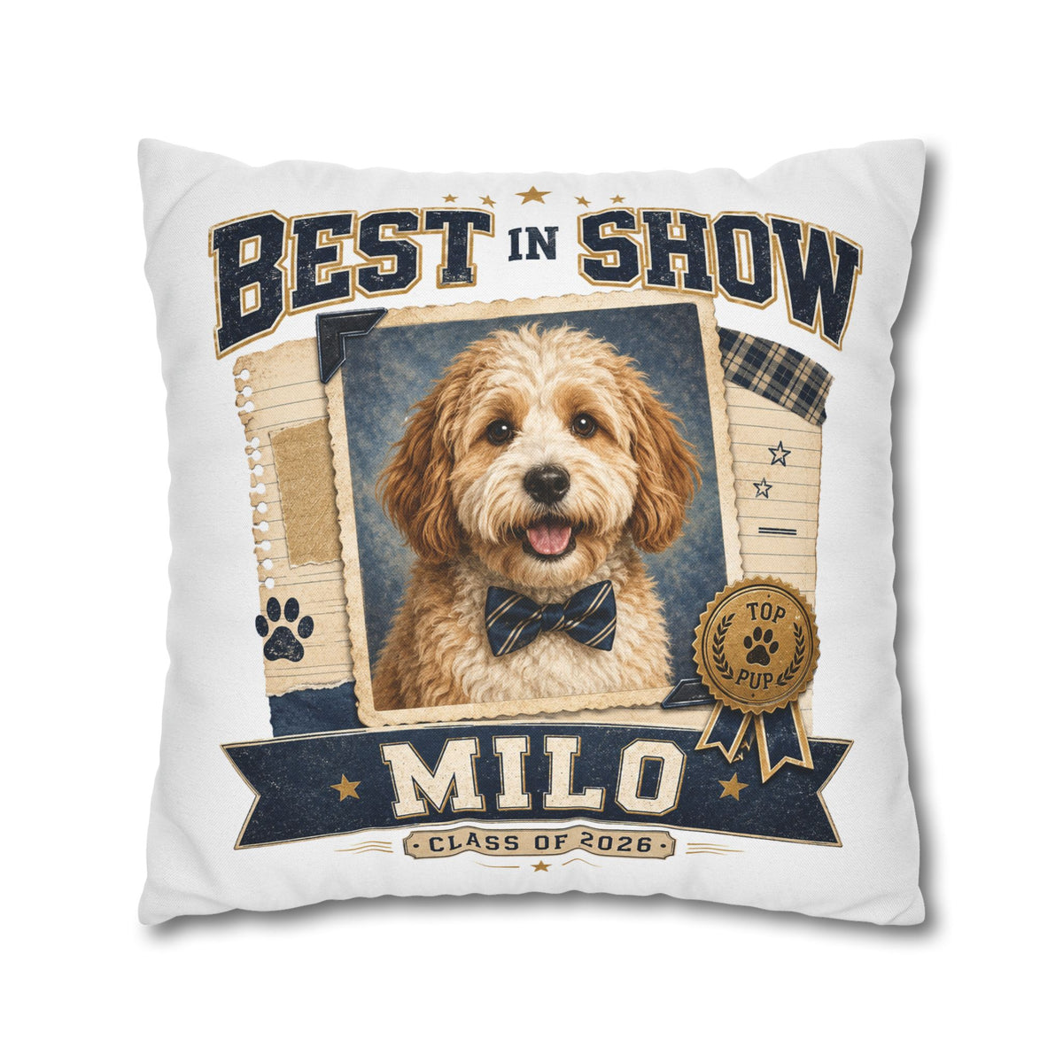 Best in Show Personalized Dog Pillowcase — 'Milo' Pet Portrait Throw Pillowcase Milo Bailey Dog Dad Mom