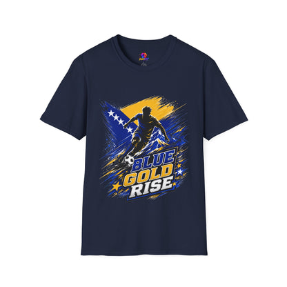 Bosnia Football T‑Shirt - "Blue Gold Rise" Soccer Graphic Tee