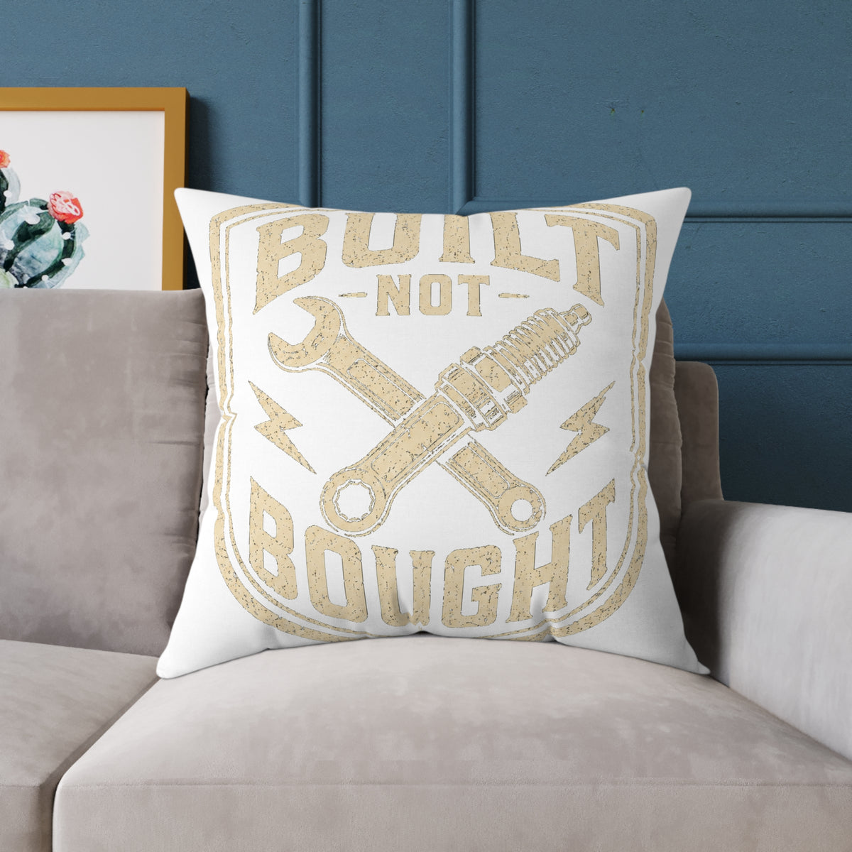 Built Not Bought Square Pillow Milo Bailey Dog Dad Mom — Mechanic Workshop Decor Accent