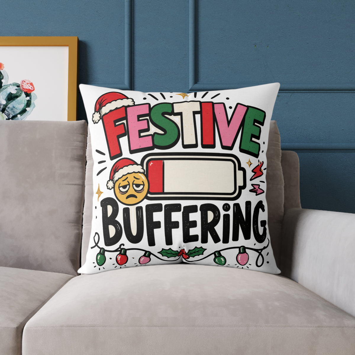 Festive Buffering Modern Day Christmas Square Poly Canvas Pillow