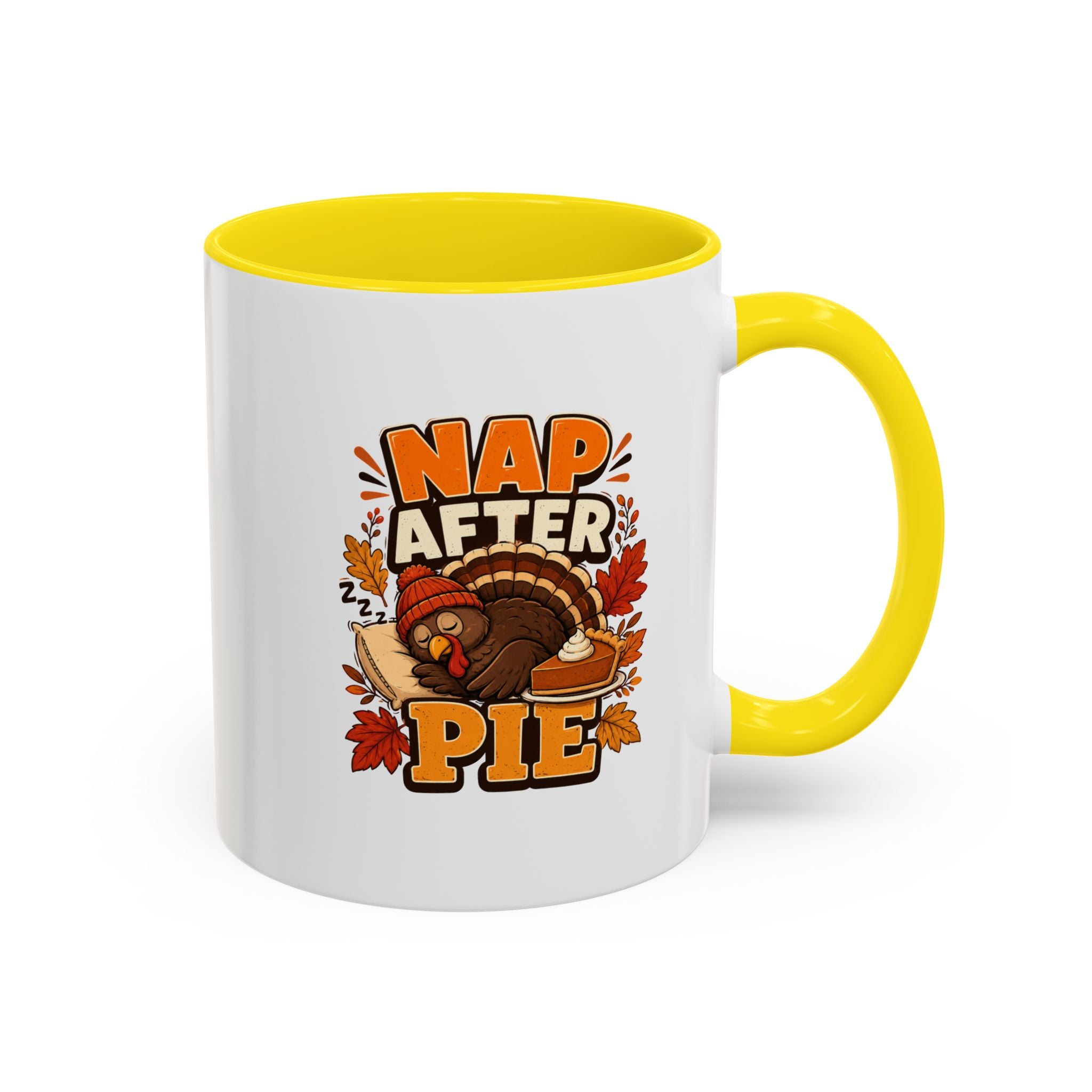 Thanksgiving Mug Nap After Pie Coffee Mug — Thanksgiving Turkey & Fall Leaves  Accent Mug