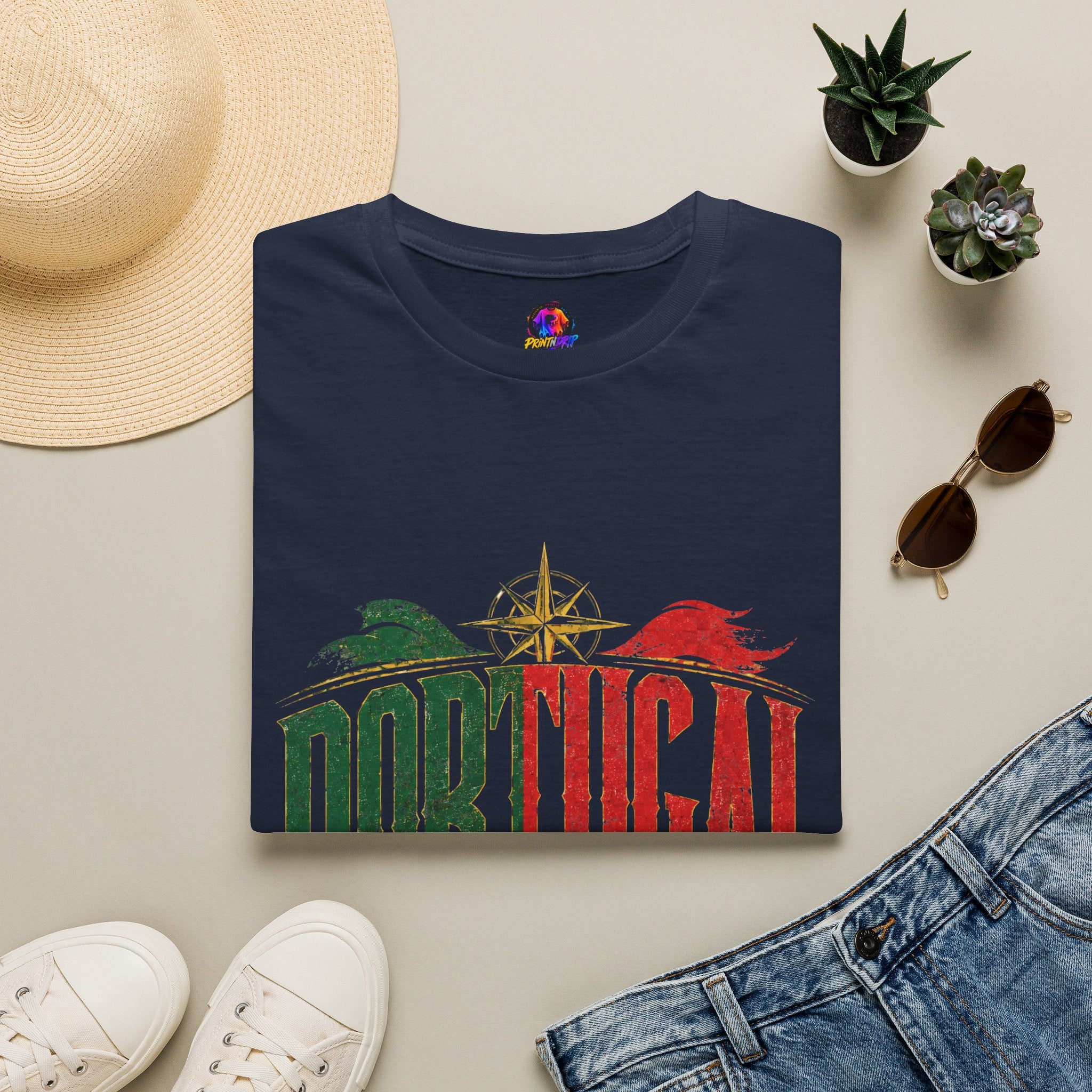 Portugal Vintage Compass T-Shirt — Retro Portuguese Flag Travel Tee