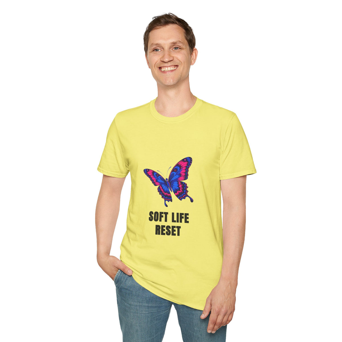 Butterfly 'Soft Life Reset' T-Shirt — Vibrant Pink & Blue Graphic Tee - Trending Now - August 2026