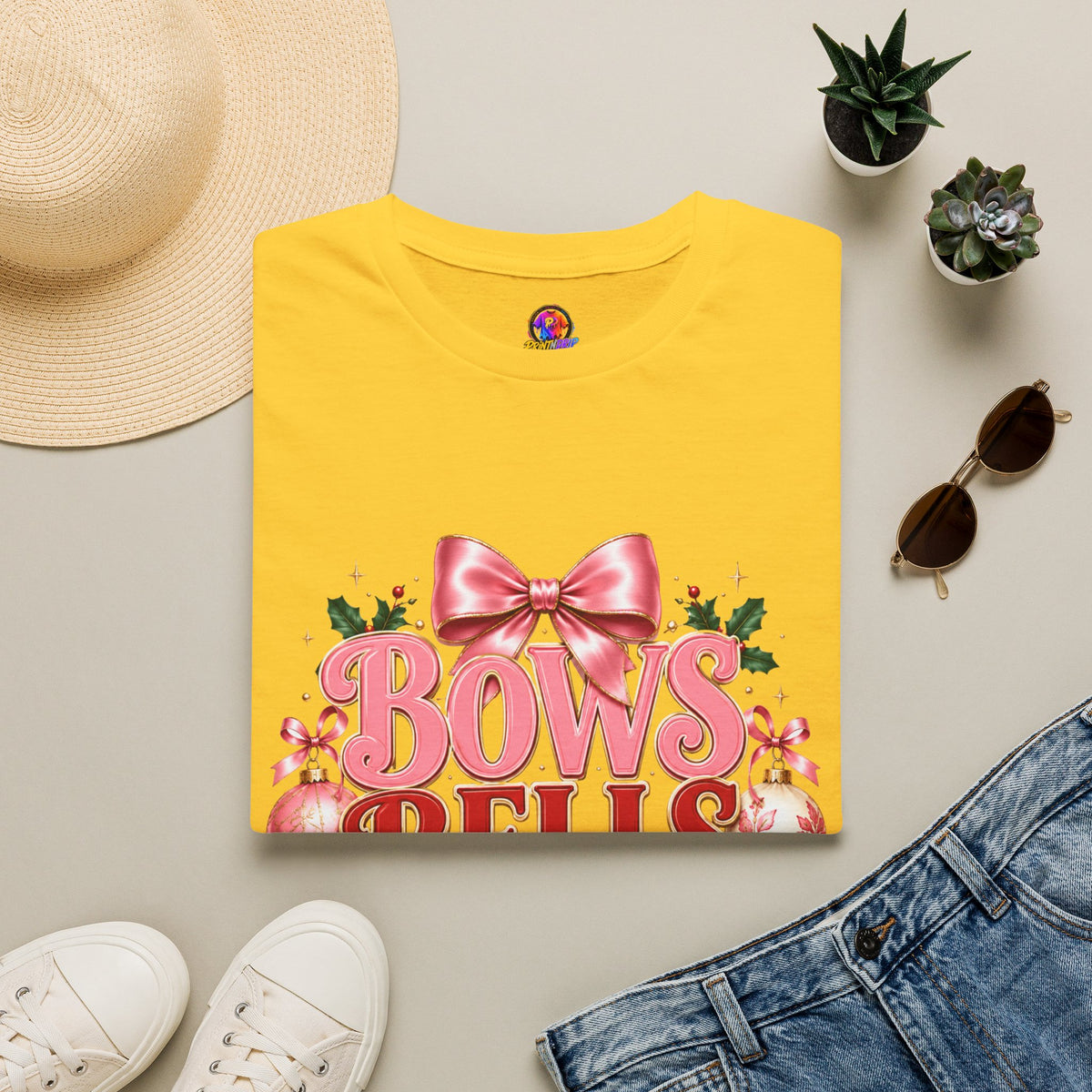 T-Shirt — Bows Bells Bliss Christmas Graphic Tee