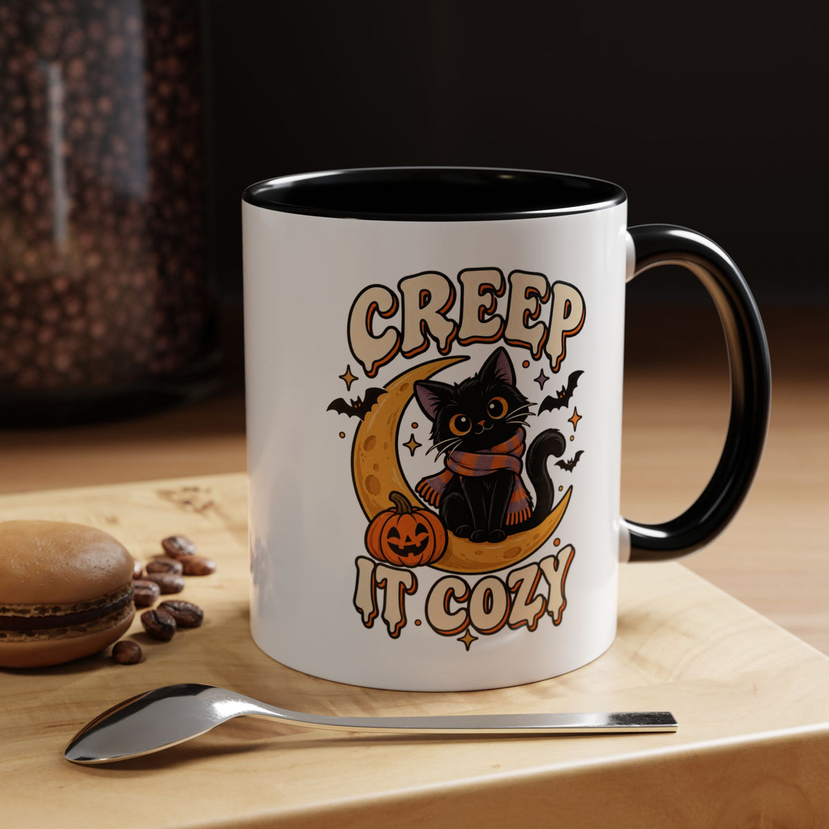 Creepy It Cozy Black Cat Halloween Accent Coffee Mug (11/15oz)