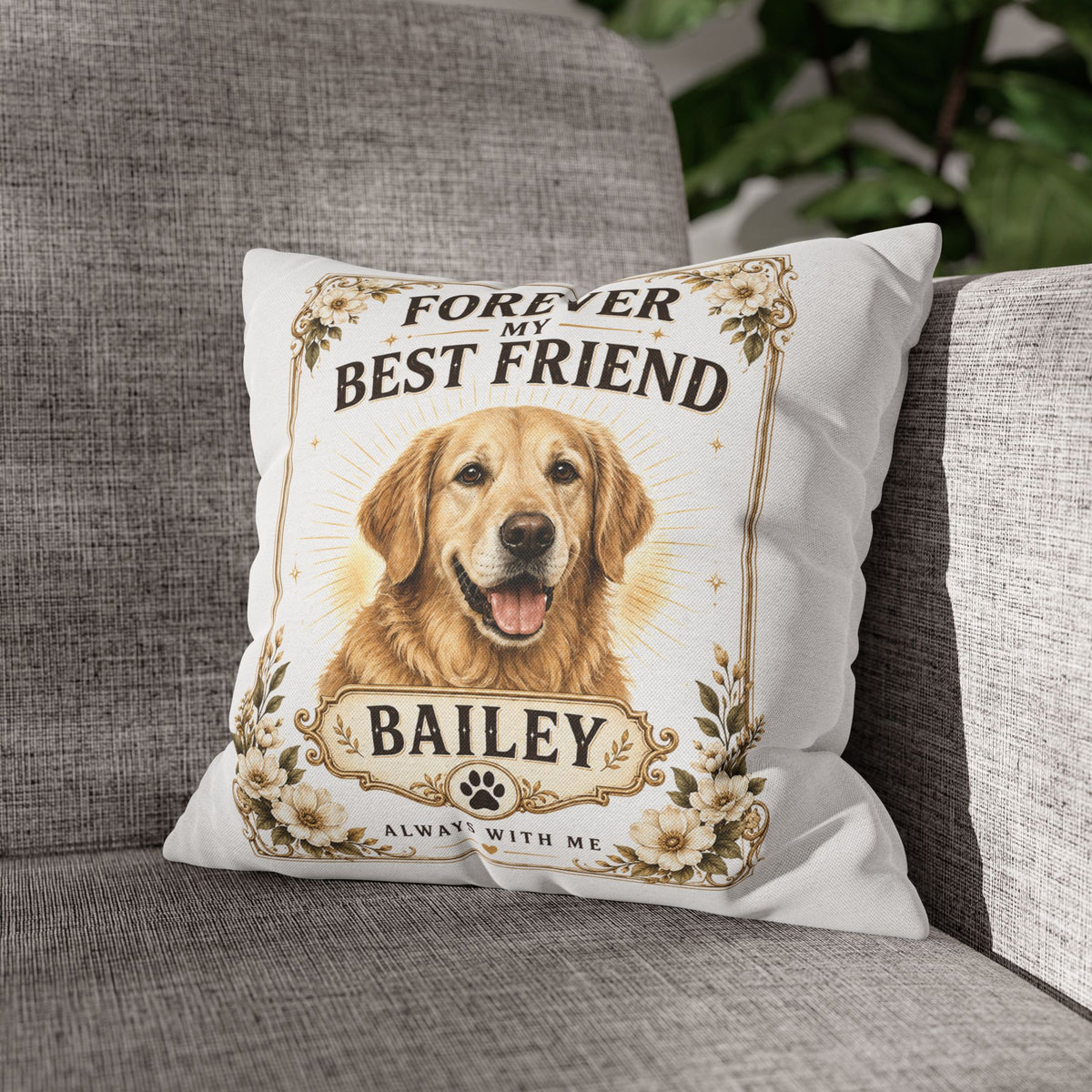 Forever My Best Friend Milo Bailey Dog Dad Mom Personalized Dog Pillow – Golden Retriever Memorial Cushion (Name: Bailey)