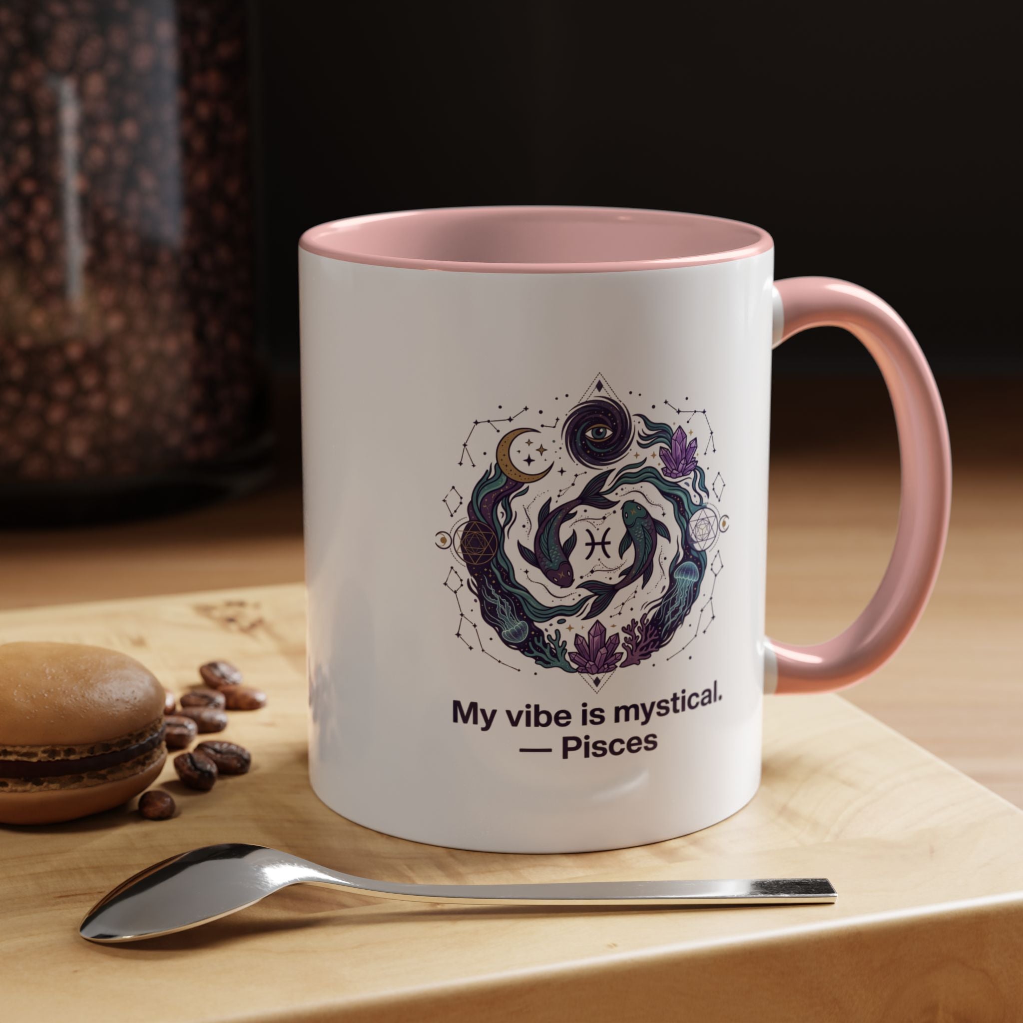 Pisces Zodiac Coffee Mug — "My vibe is mystical" Accent Ceramic Mug