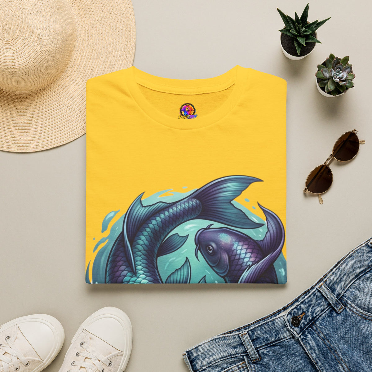 Pisces Zodiac Koi Fish Tee — Yin Yang Aquatic Graphic T-Shirt