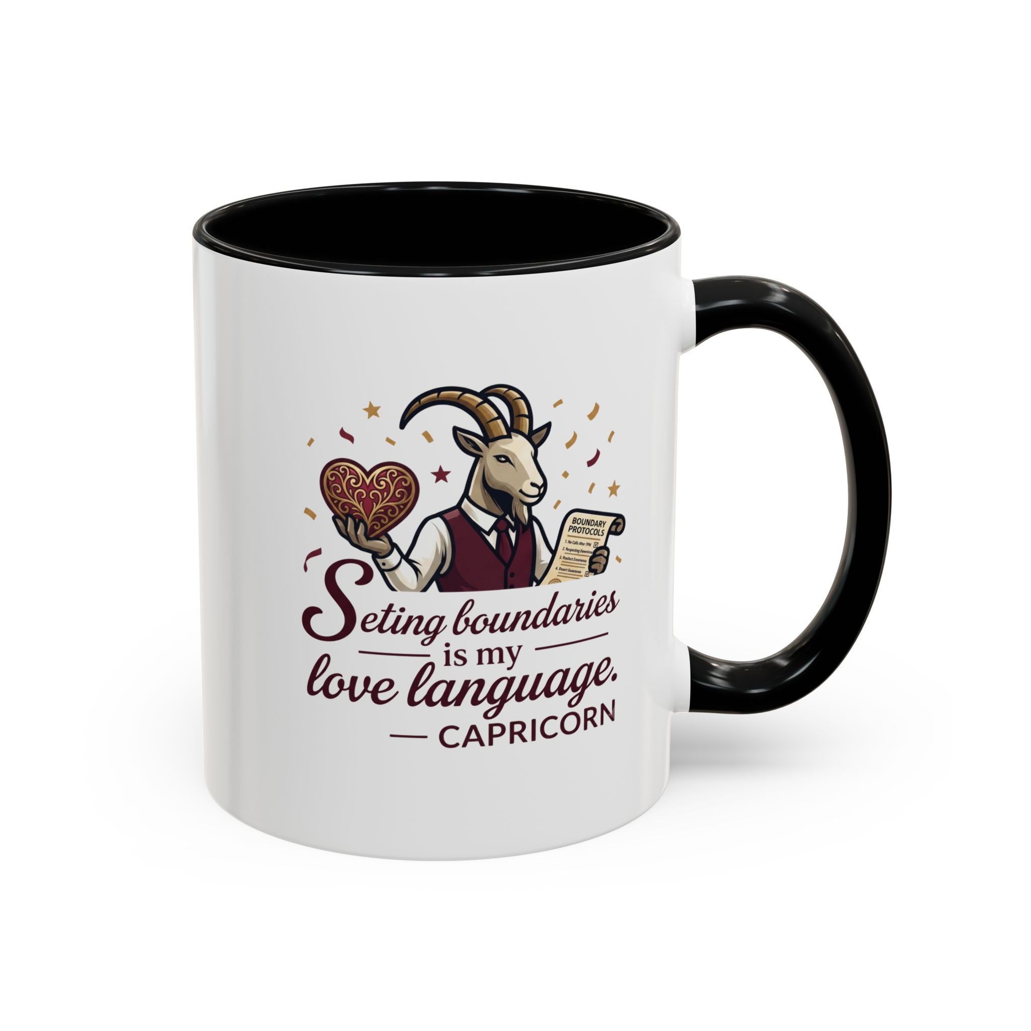 Capricorn Zodiac Coffee Mug — "Setting Boundaries Is My Love Language" Accent Mug