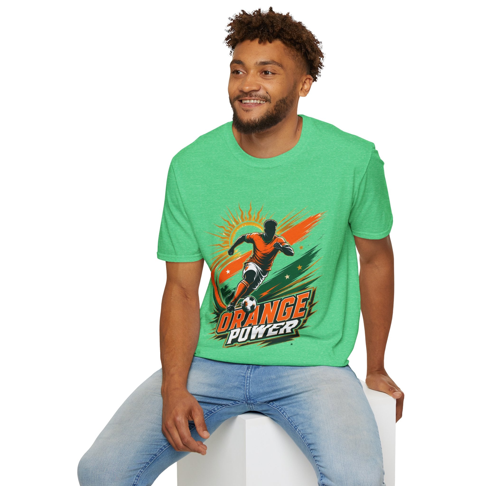 Côte d'Ivoire Orange Power Soccer T-Shirt — Dynamic Player Graphic Tee