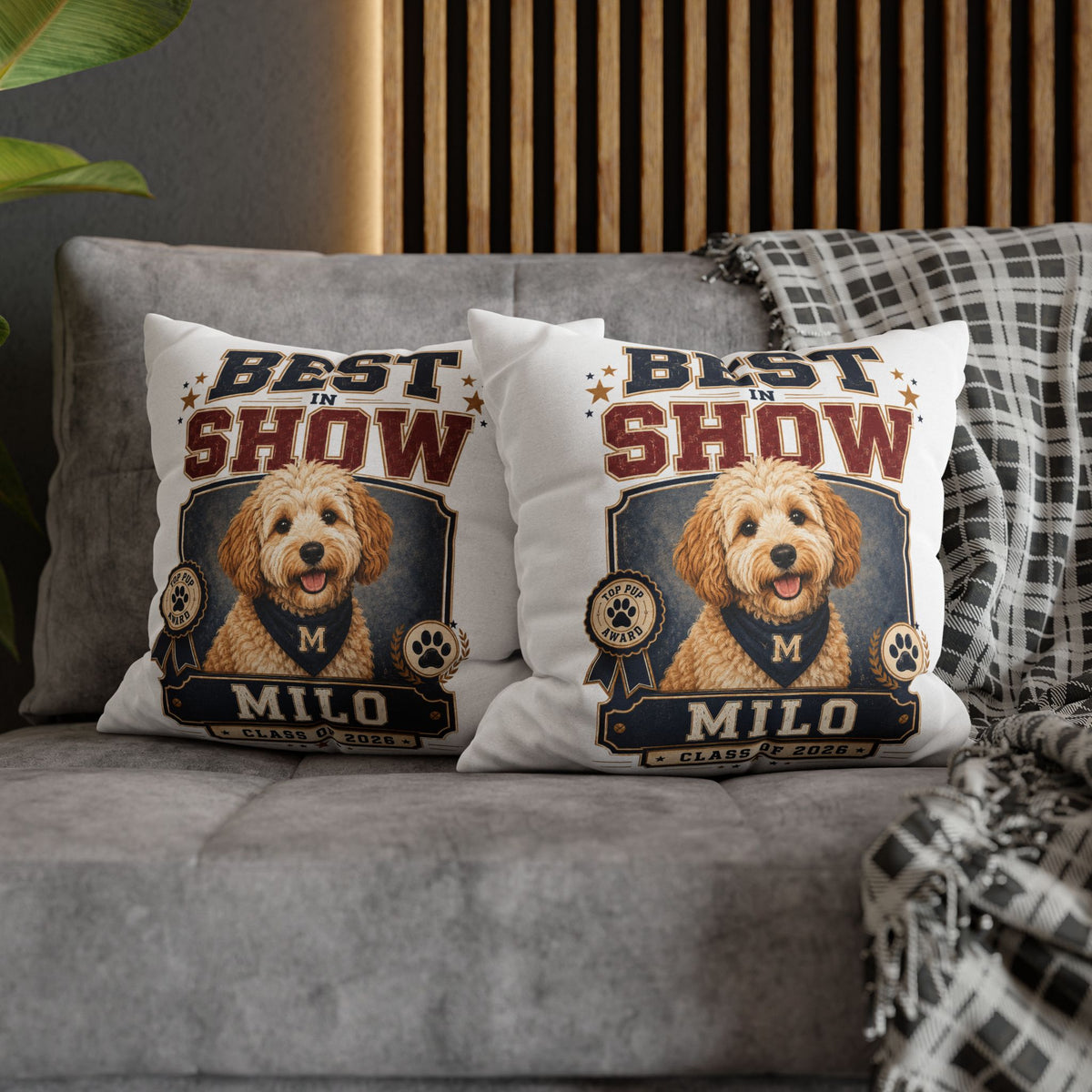 Best in Show Personalized Dog Pillowcase — Milo Class of 2026 Pet Decor Milo Bailey Dog Dad Mom