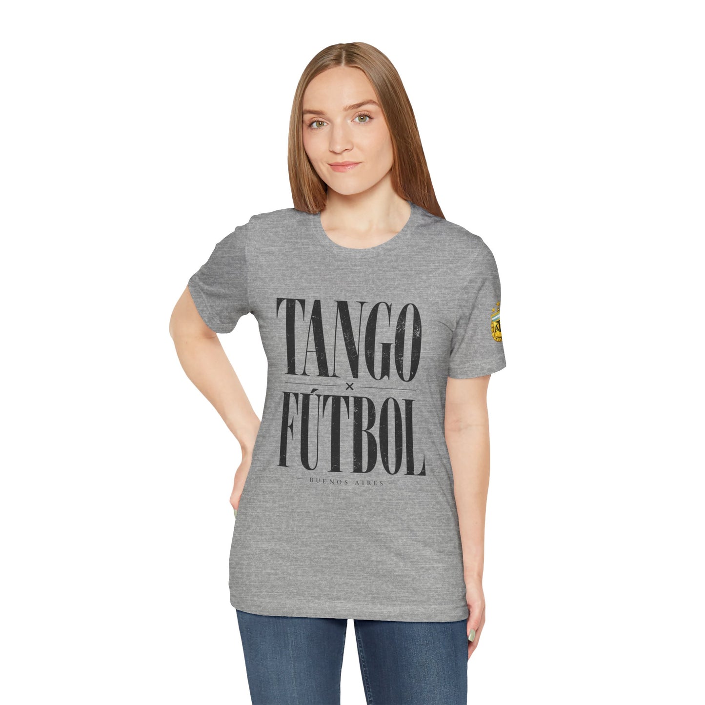 Argentina - Tango y Fútbol Graphic Tee - Bold Serif Soccer & Dance Shirt