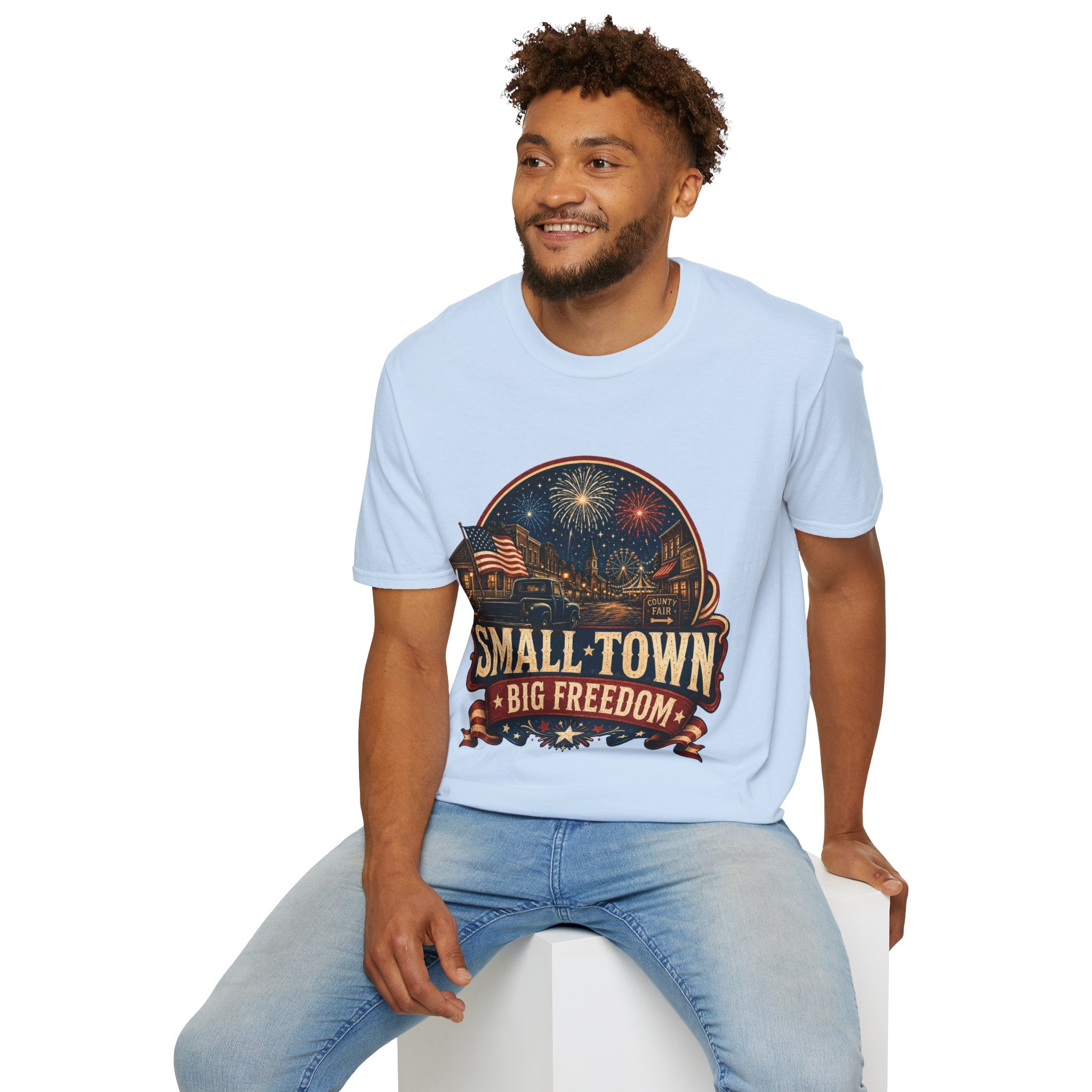 Small Town Big Freedom T-Shirt — Patriotic 4th of July Fireworks Tee