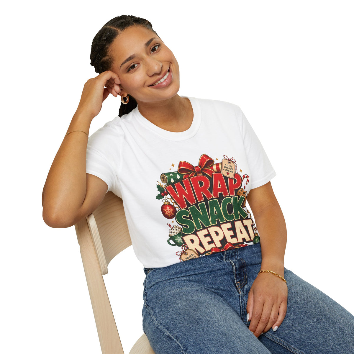 T-Shirt — "Wrap Snack Repeat" Christmas Graphic Tee