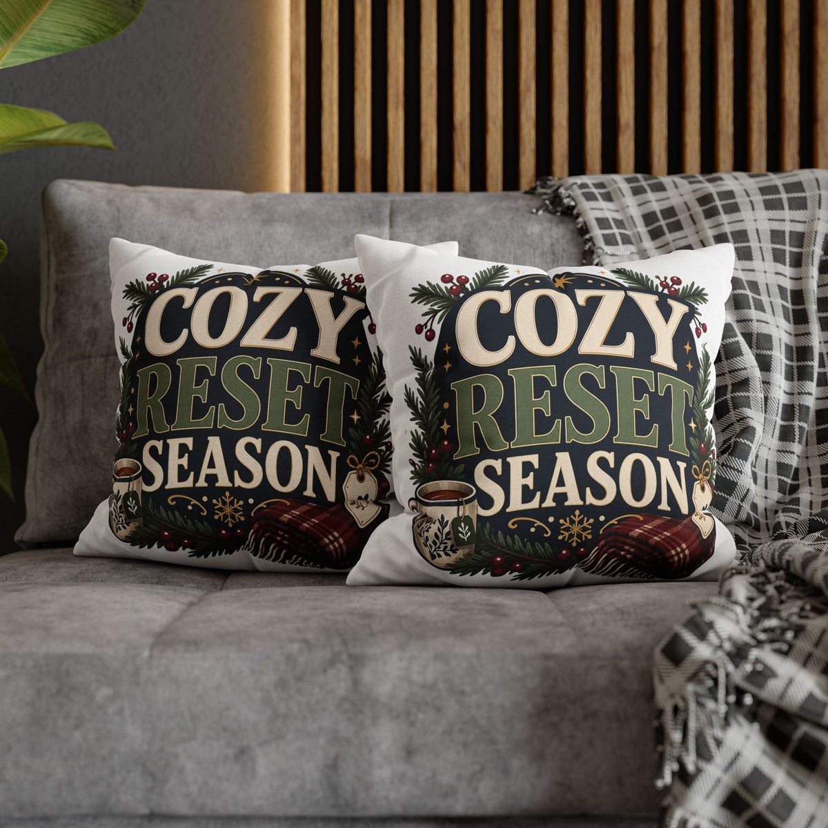 Cozy Reset Season Decorative Pillowcase – Holiday Winter Throw Pillow Cover Modern Day Christmas