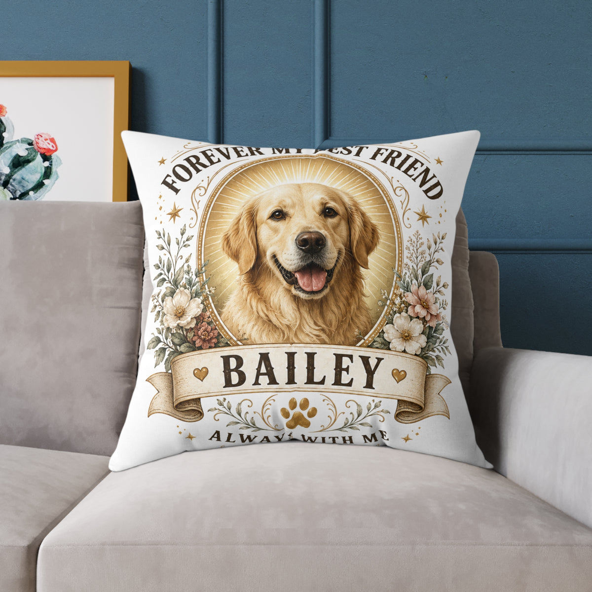 Forever My Best Friend Personalized Dog Milo Bailey Dog Dad Mom Pillow — Custom Pet Name Golden Retriever Cushion