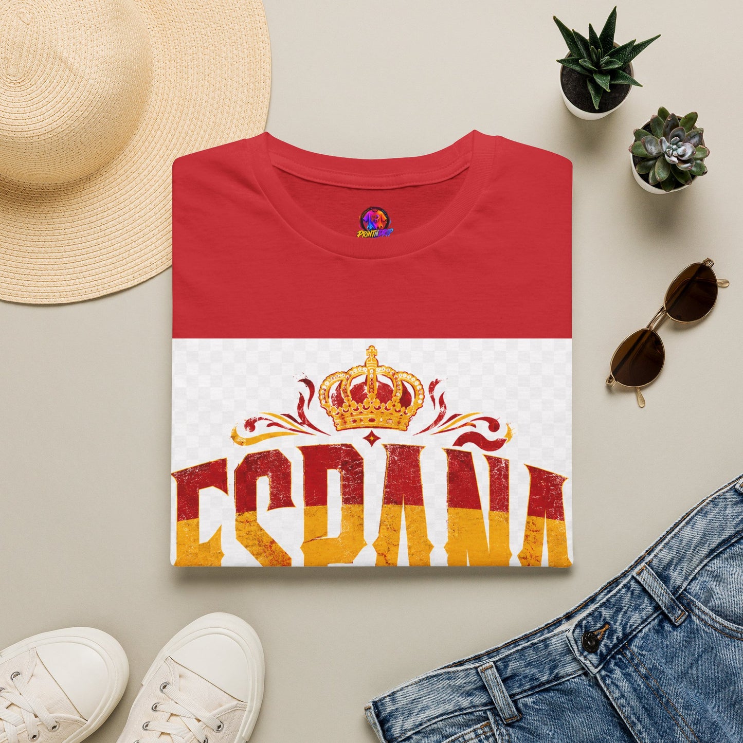 Spain Crown Graphic T-Shirt — Spanish Flag Vintage Crest Tee