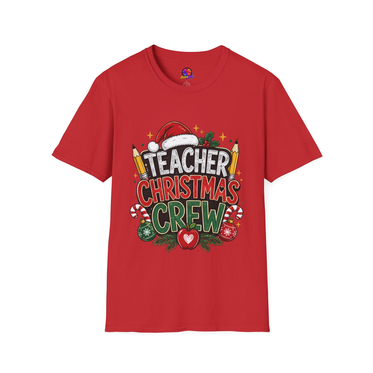 Teacher Christmas Crew T-Shirt — Holiday School Staff Tee with Santa Hat & Pencils