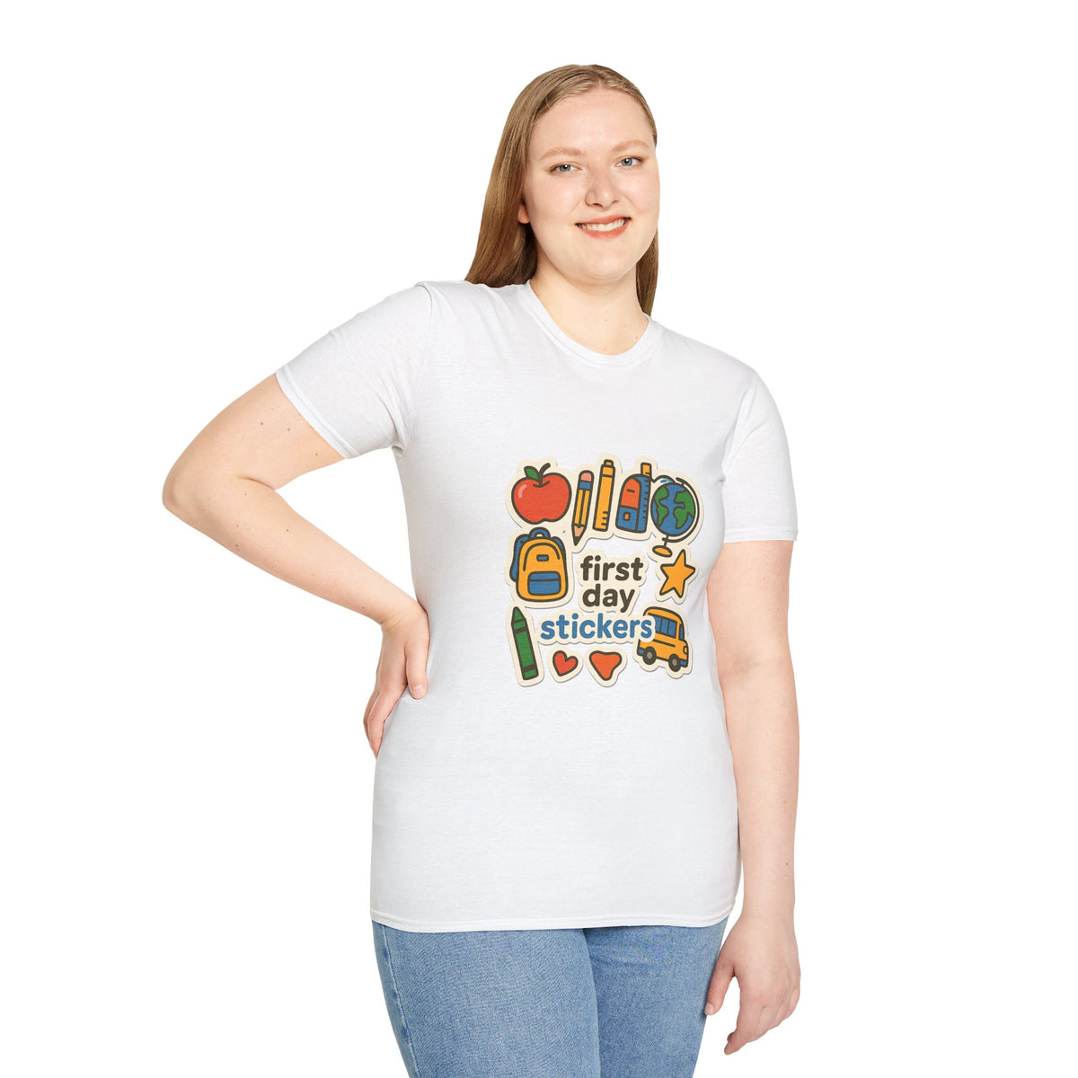 Teacher Sticker Icons T-Shirt — Cute Apple, Pencil & Globe School Tee - Trending Now - August 2026