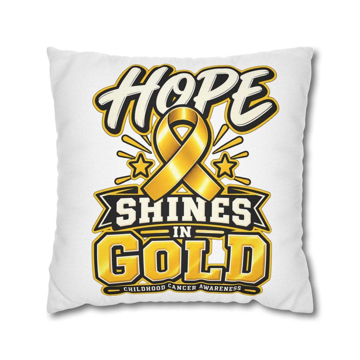 Hope Shines in Gold Pillowcase — Childhood Cancer Awareness Ribbon Decorative Pillow